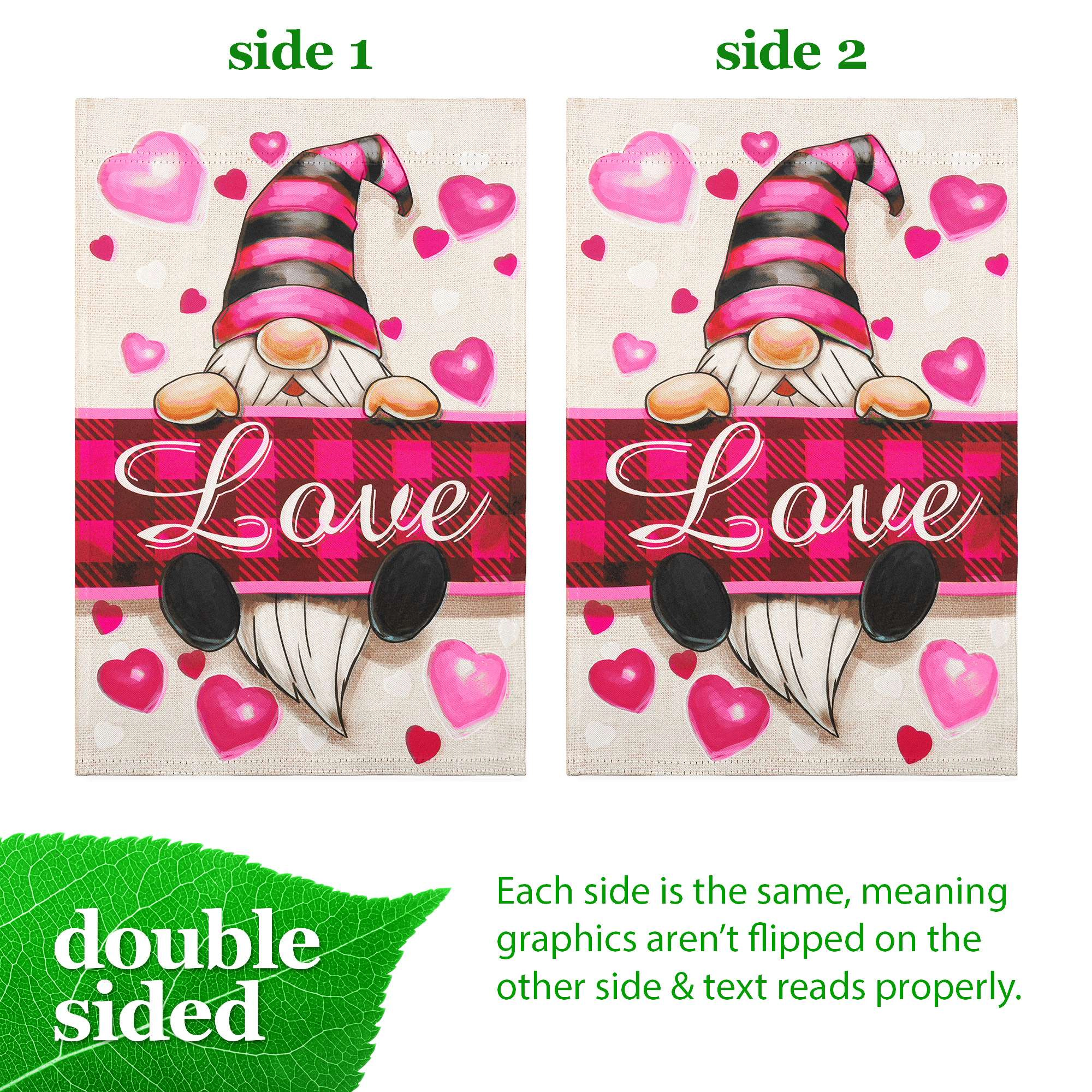 G128 Valentine’s Day Love Gnome Double-Sided Garden Flag 12x18 in