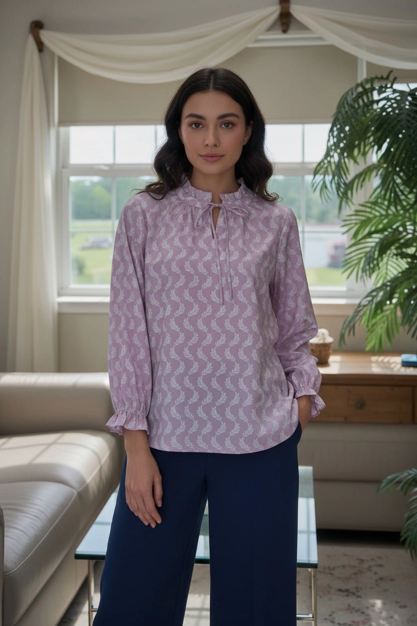 DressAtR Women's Bell Full Sleeve Round Neck Bow Tie Blouse