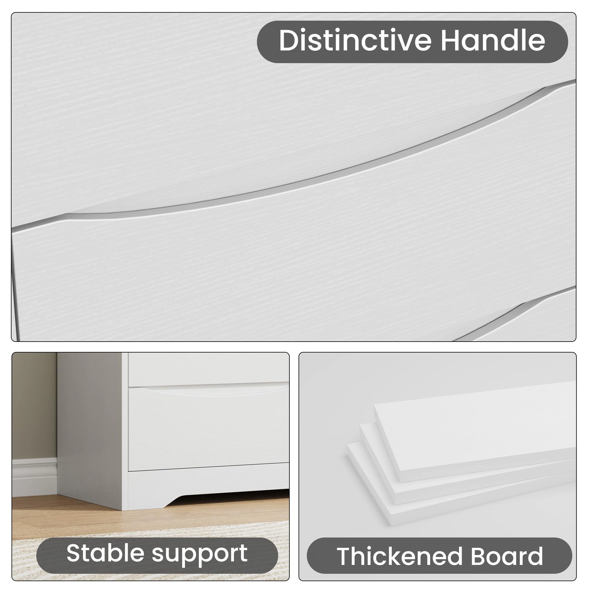 6 Drawer Modern Dresser with Hidden Handles, 47" Wide Large Double Storage Chest for Bedroom Living Room Hallway