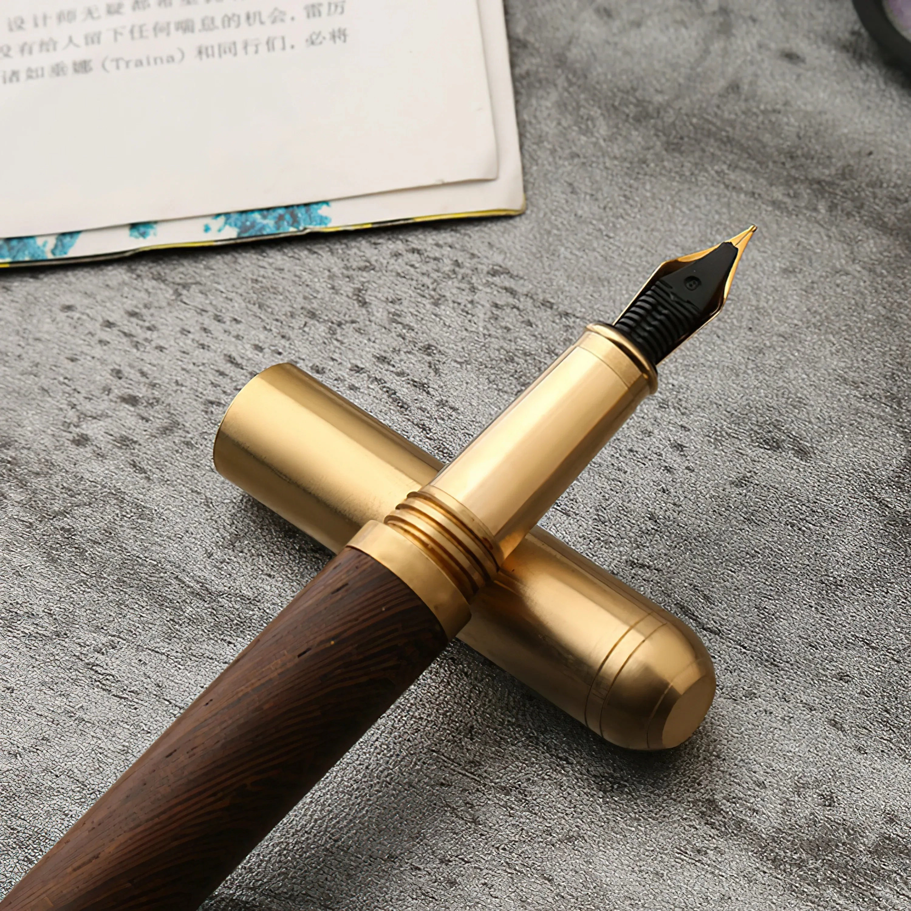 Steel Horse Leather Unisex The Hemmingway | Handmade Wood and Brass Fountain Pen