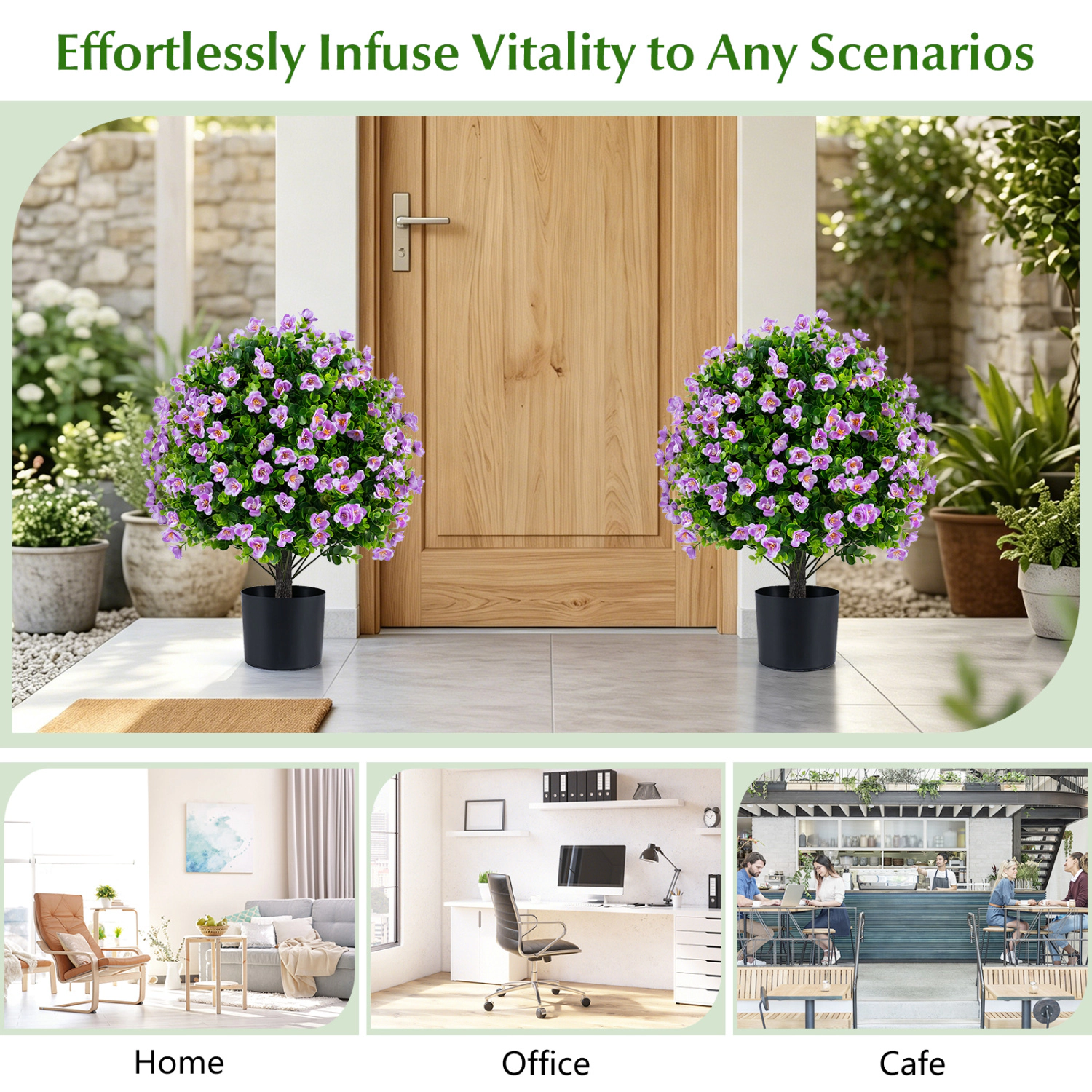 SlickBlue Artificial Eucalyptus Ball Trees with Green Leaves & Flowers