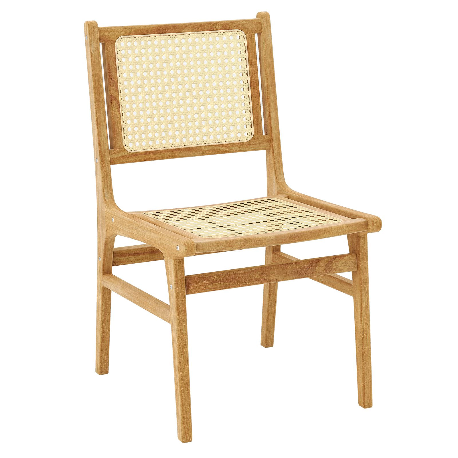 SlickBlue Farmhouse Rattan Dining Chair with Solid Teak Wood