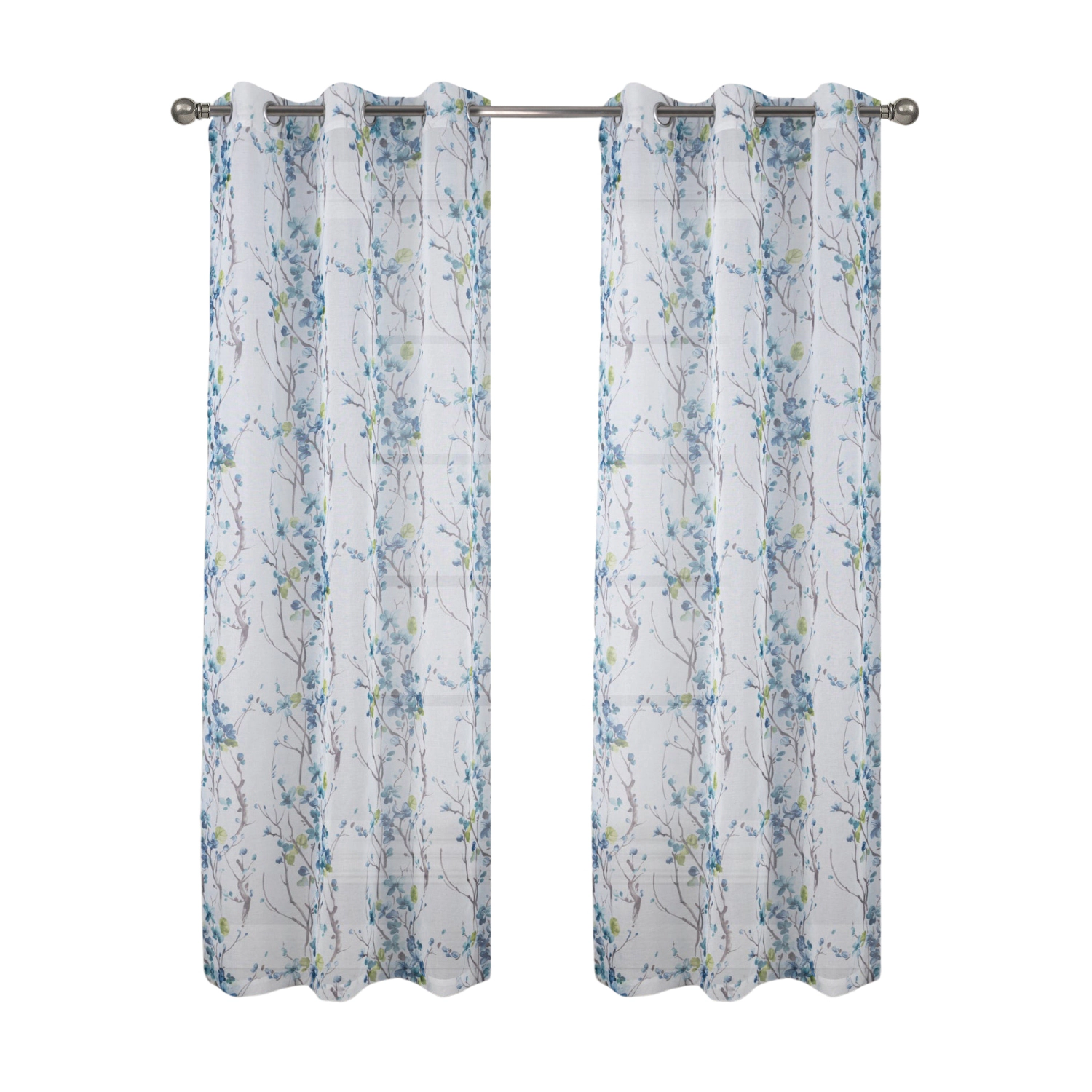 Olivia Gray 100% Polyester 72 GSM Amelia Printed Doily Grommet Curtain Panel 54" x 90" Blue