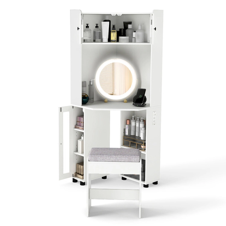 Hivvago Compact Dressing Corner Vanity Desk With Mirror And Lights