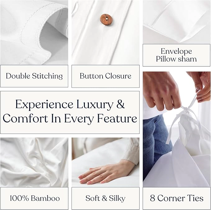 Delara Bamboo Viscose Duvet Cover Set Ultra Soft Cooling Breathable Includes & Pillow Shams