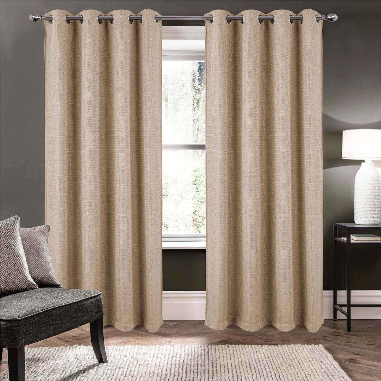RT Designer Collection Demi Lux Jacquard Blackout Grommet Curtain Panel 52" x 84" Taupe
