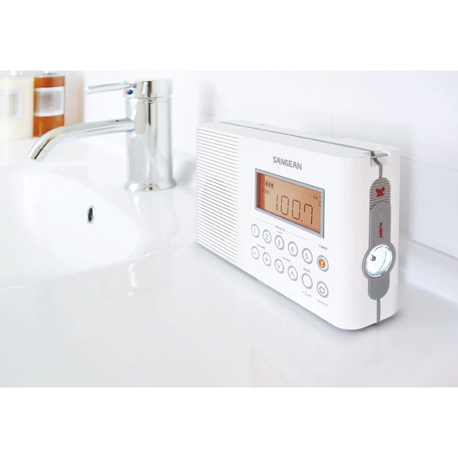 SANGEAN H201 Shower Radio AM/FM Waterproof Weather Alert - White