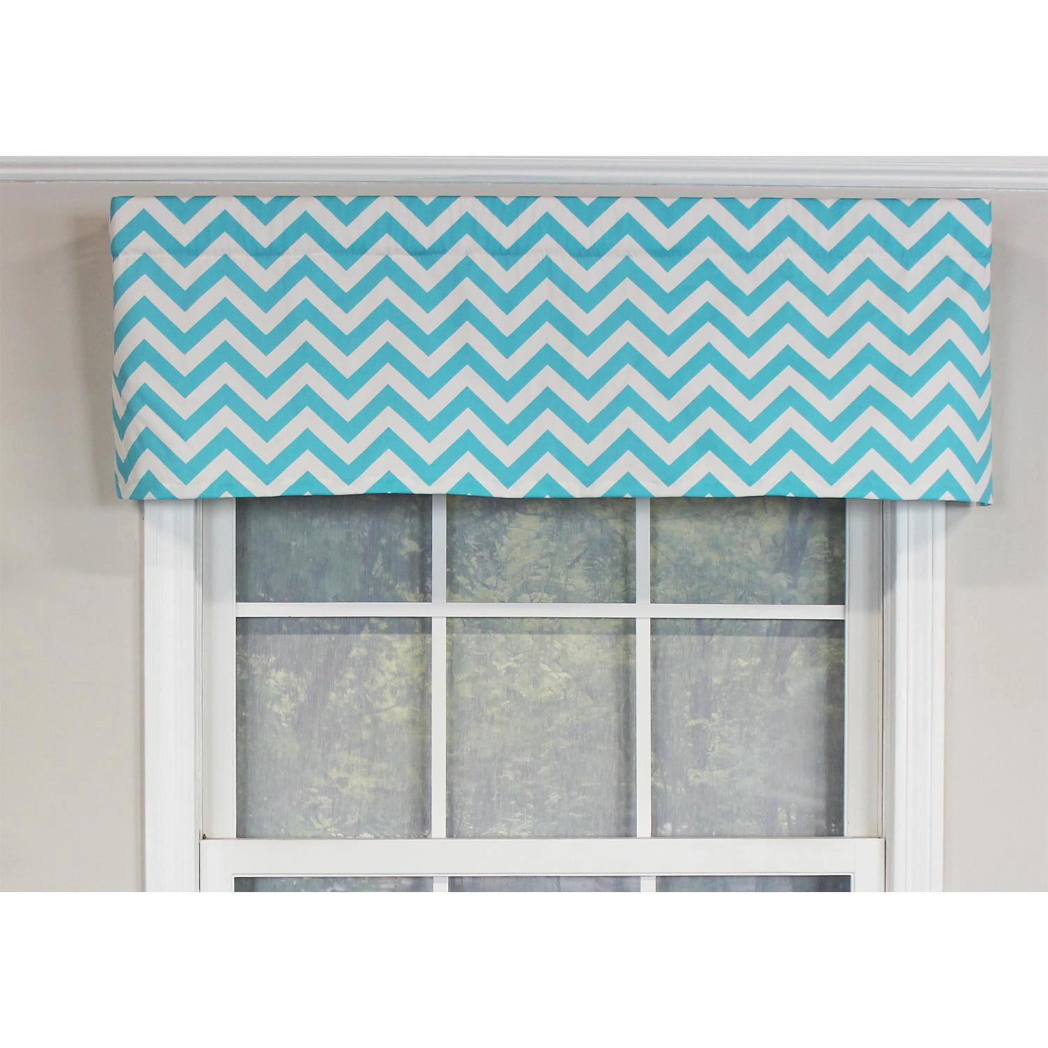 RLF Home Zig-Zag Tailored 100% Cotton with Fully Lined 3" Rod Pocket Valnance for Windows 50" x 14" Ocean Blue
