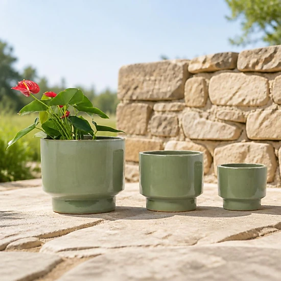 WOW PIONEER Large Round Ceramic Garden Planter for Flowers Herbs Shrubs Small Trees Indoor Outdoor Decor