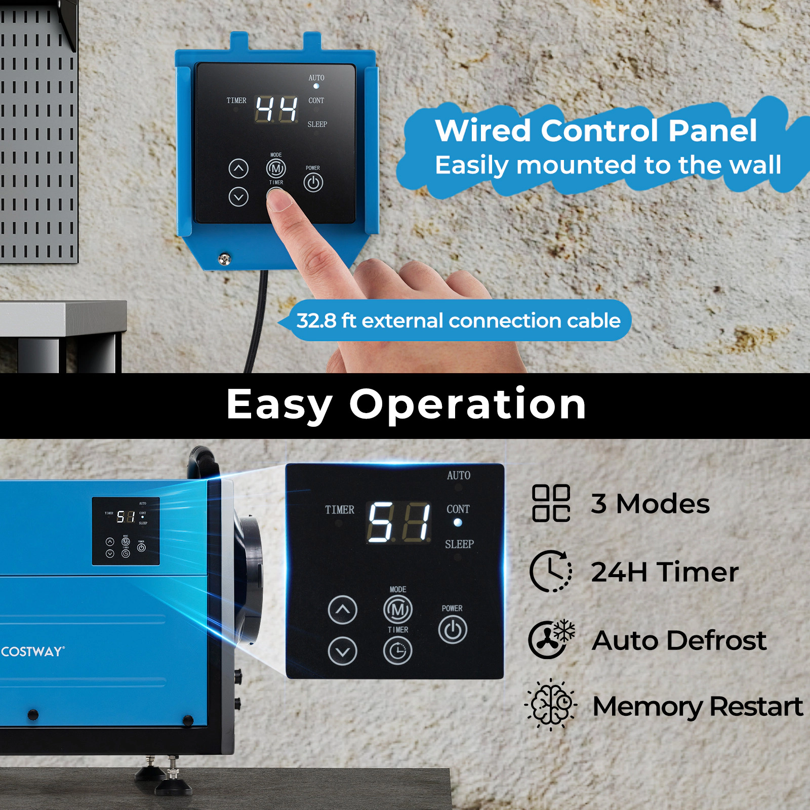 LJG Pint Crawl Space Dehumidifier with 3 Modes and 24H Timer