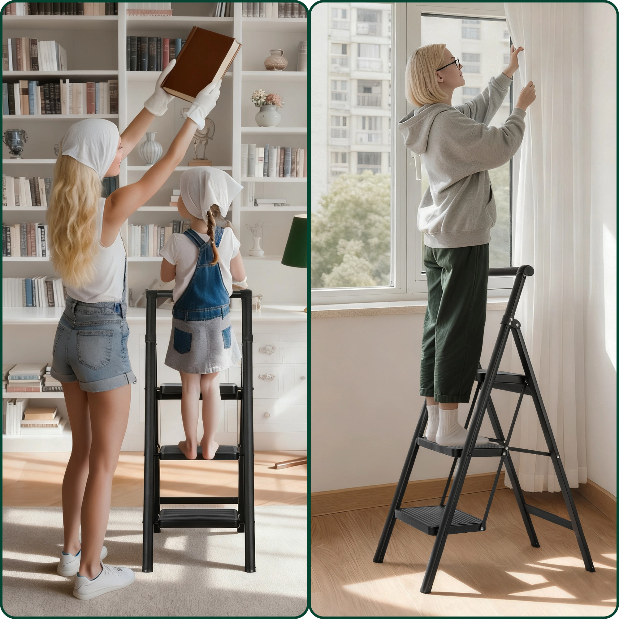Flynama Step Ladder- 330lb Capacity Steel Foldable Step Stool