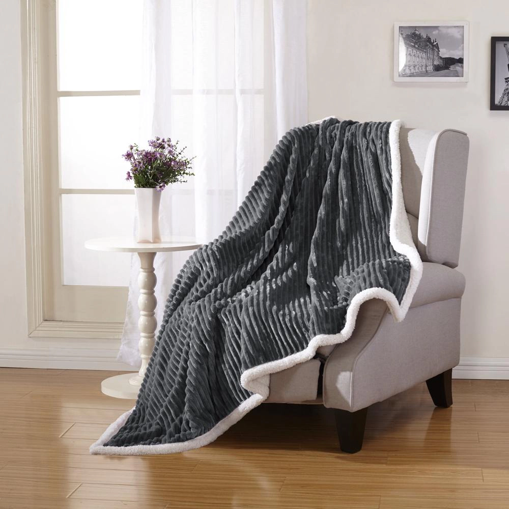 Plazatex Corduroy Faux Sherpa Reverse Throw Blanket - 50x60