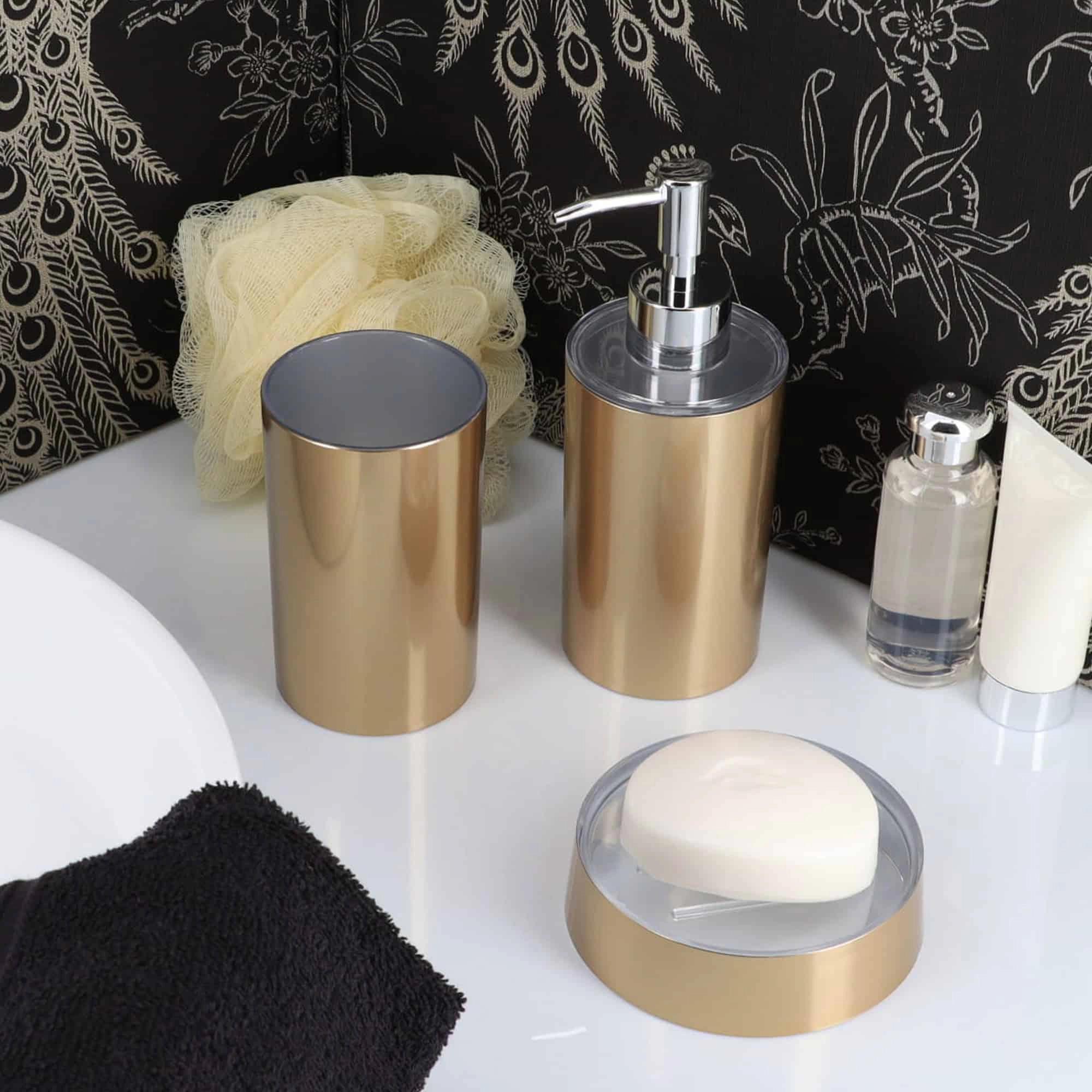 Evideco French Home Goods Brushed Metallic Plastic Soap Dispenser - 12 Oz Cylinder