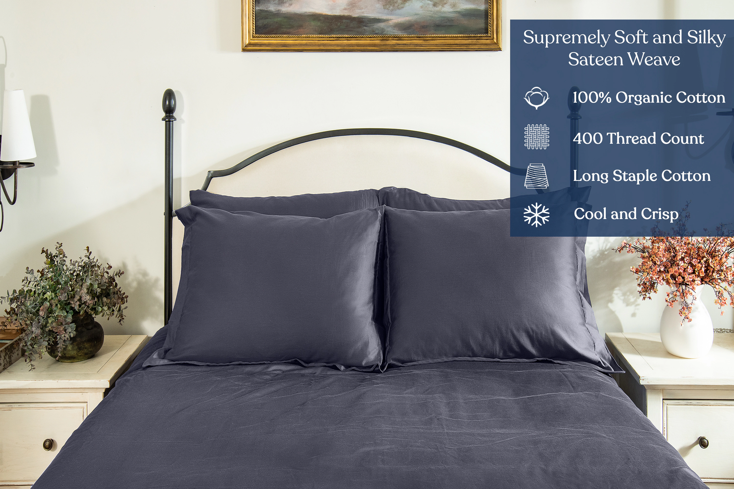 Delara GOTS Certified Organic Cotton Euro Sham Pack of 2 Long Staple 400 Thread Count Ultra Soft