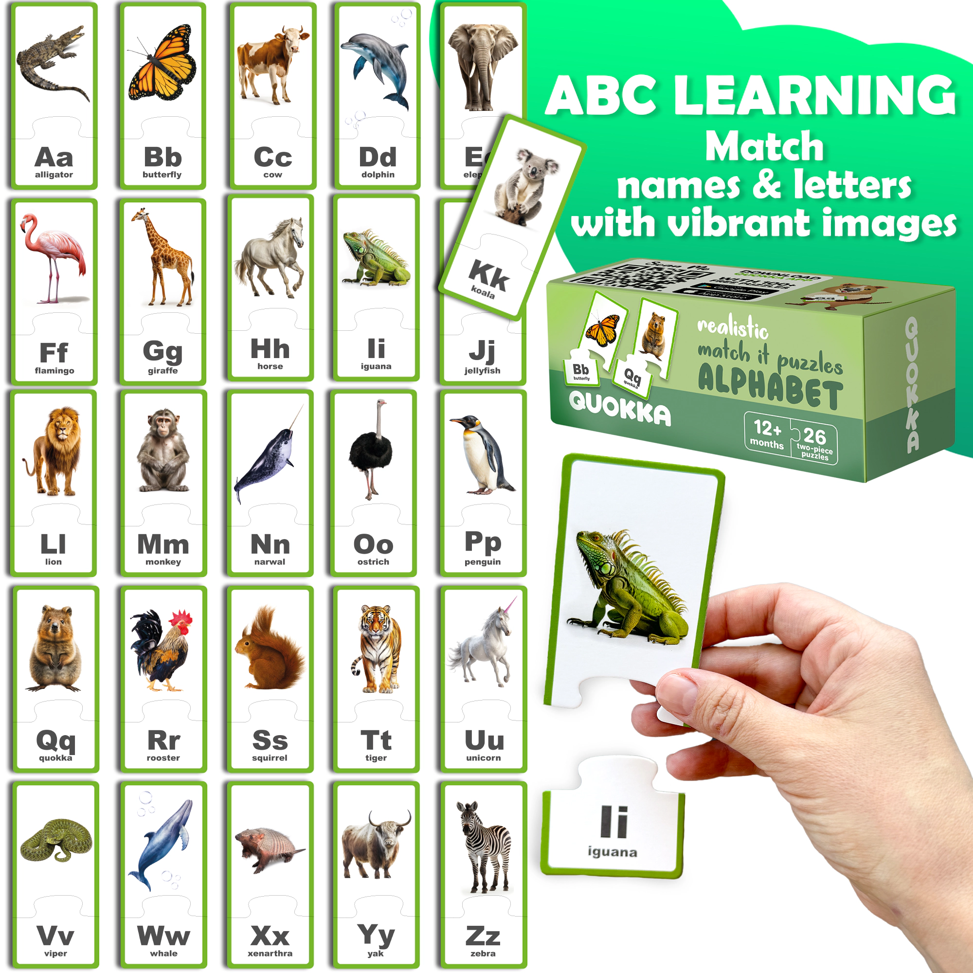 QUOKKA Matching Puzzles for Toddlers, Numbers, Animals & Opposites Learning Cards, 5-Pack Set