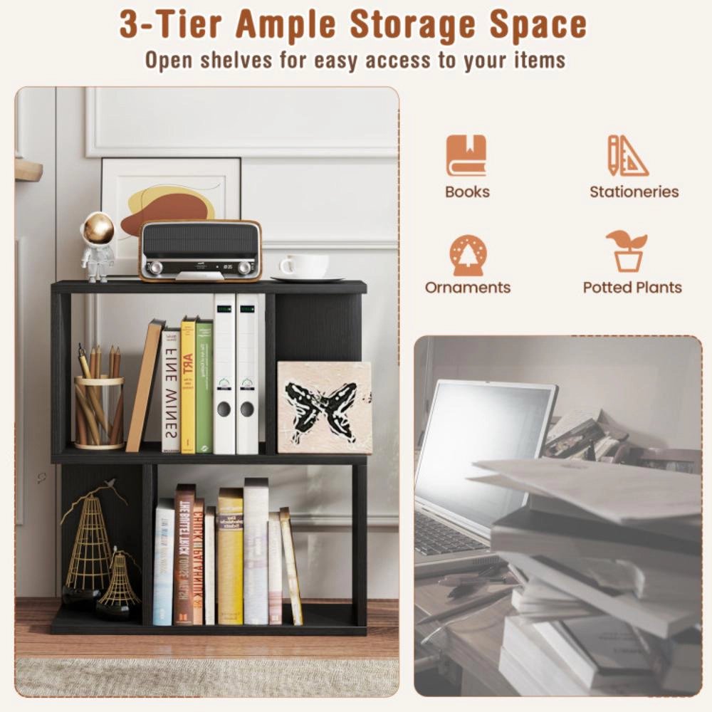 Hivvago 3-Tier Bookshelf with Display Shelf for Small Space