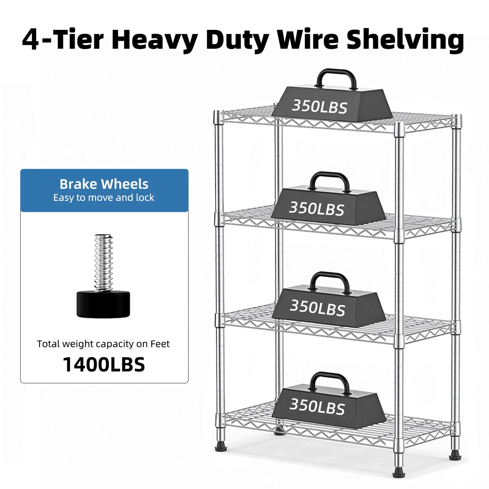 Flynama 4 Tier Heavy Duty Steel Wire Shelving 1000 lbs Utility Organizer Rack for Home Kitchen and Office in Chrome