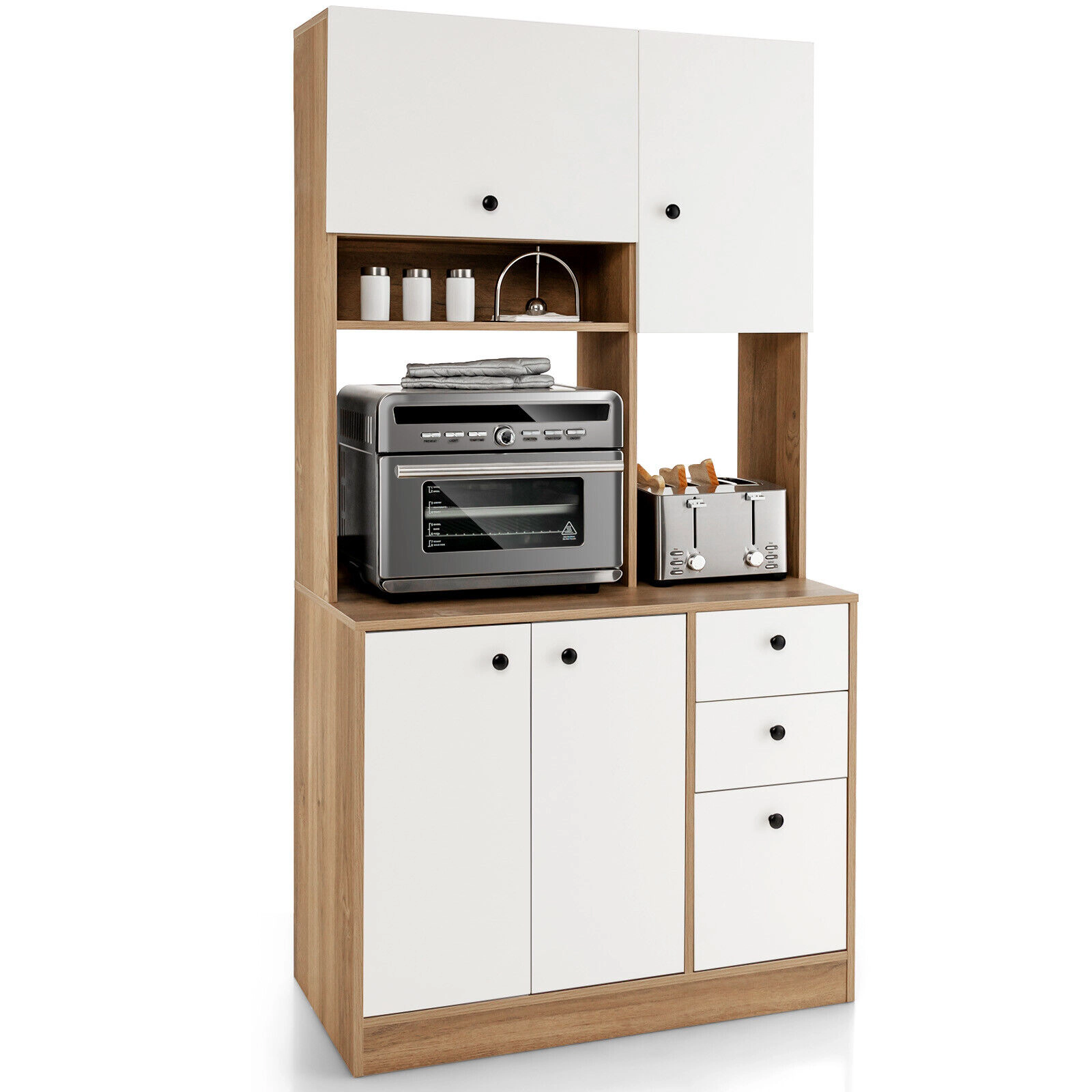 SUGIFT 71-in Tall 110-lb Countertop White Pantry Cabinet with 3 Storage Cabinets and 3 Deep Drawers