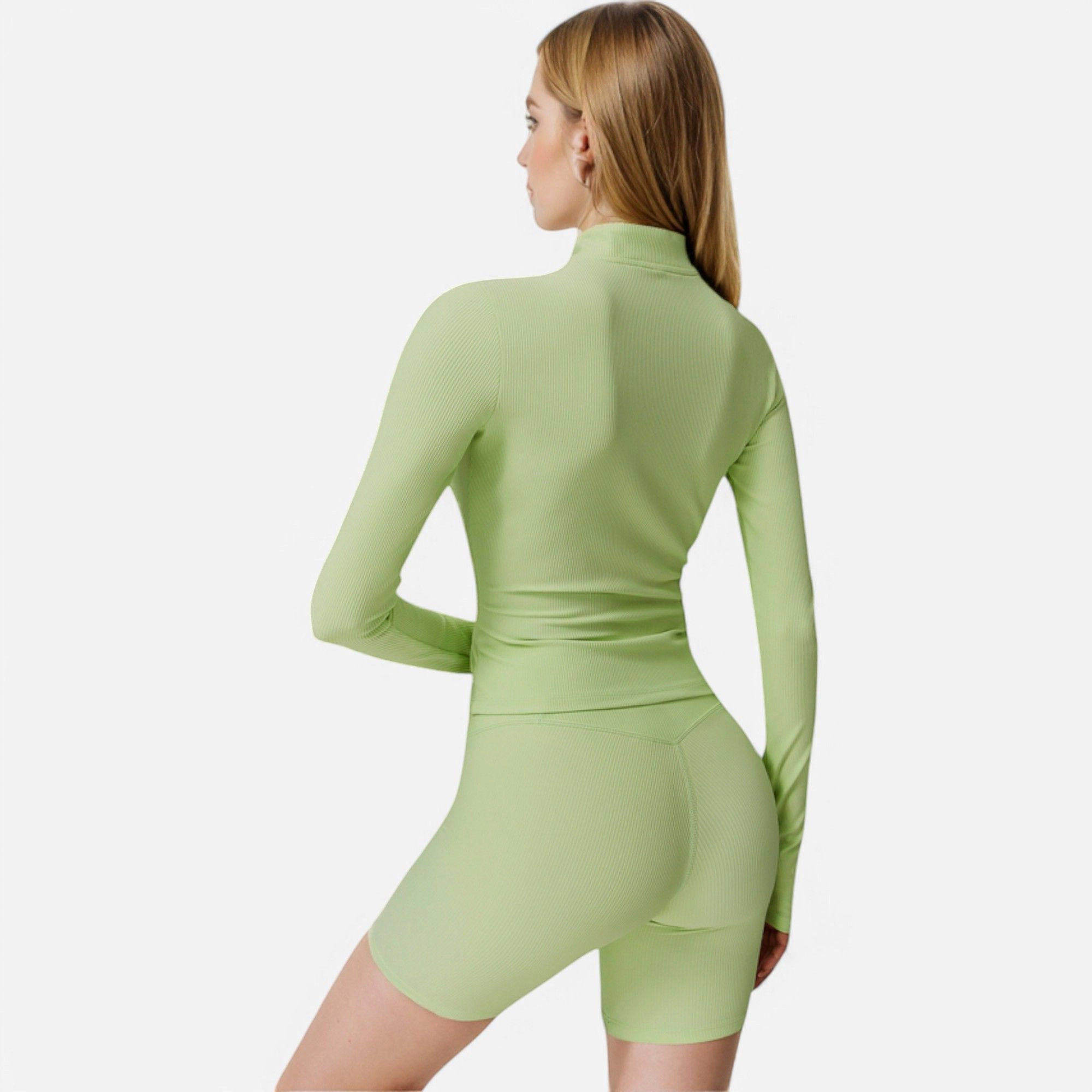 Anna-Kaci Women's Long Sleeve Fitted Ribbed Knit Top with Zip Collar and Thumbhole Cuffs