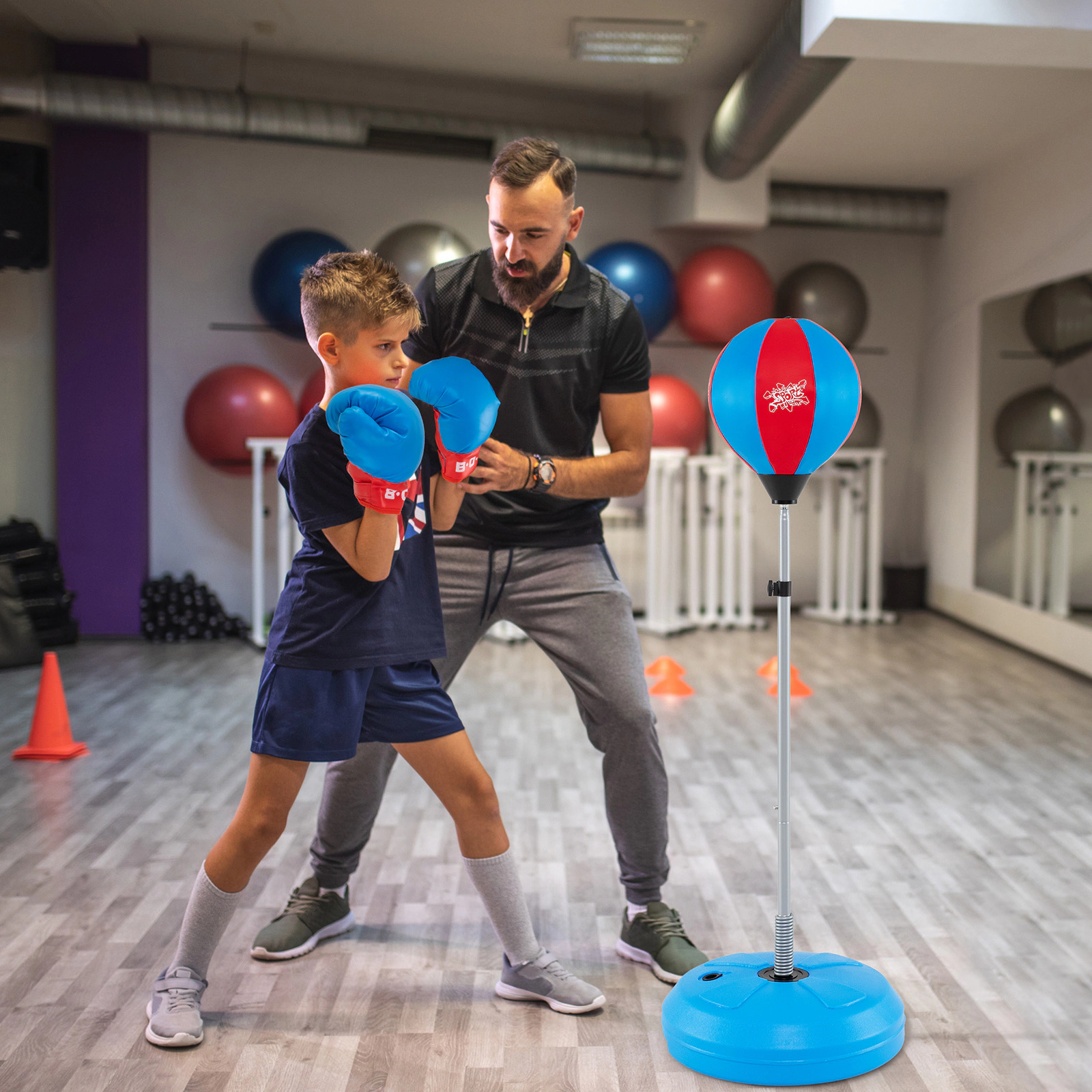 SUGIFT Blue Kids and Adult Freestanding Punching Bag with Boxing Gloves and Hand Pump 47-in to 60.5-in H