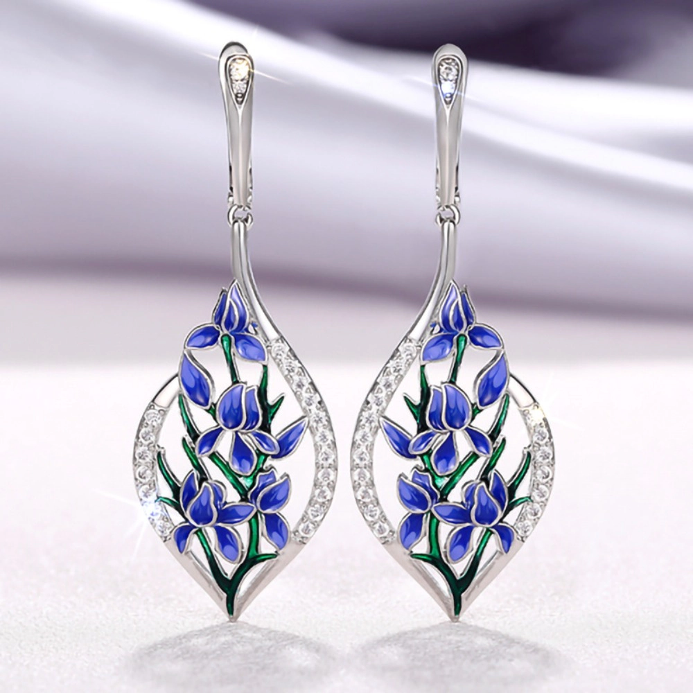 Aesthetic Enamel Blue Flowers Dangle Earring