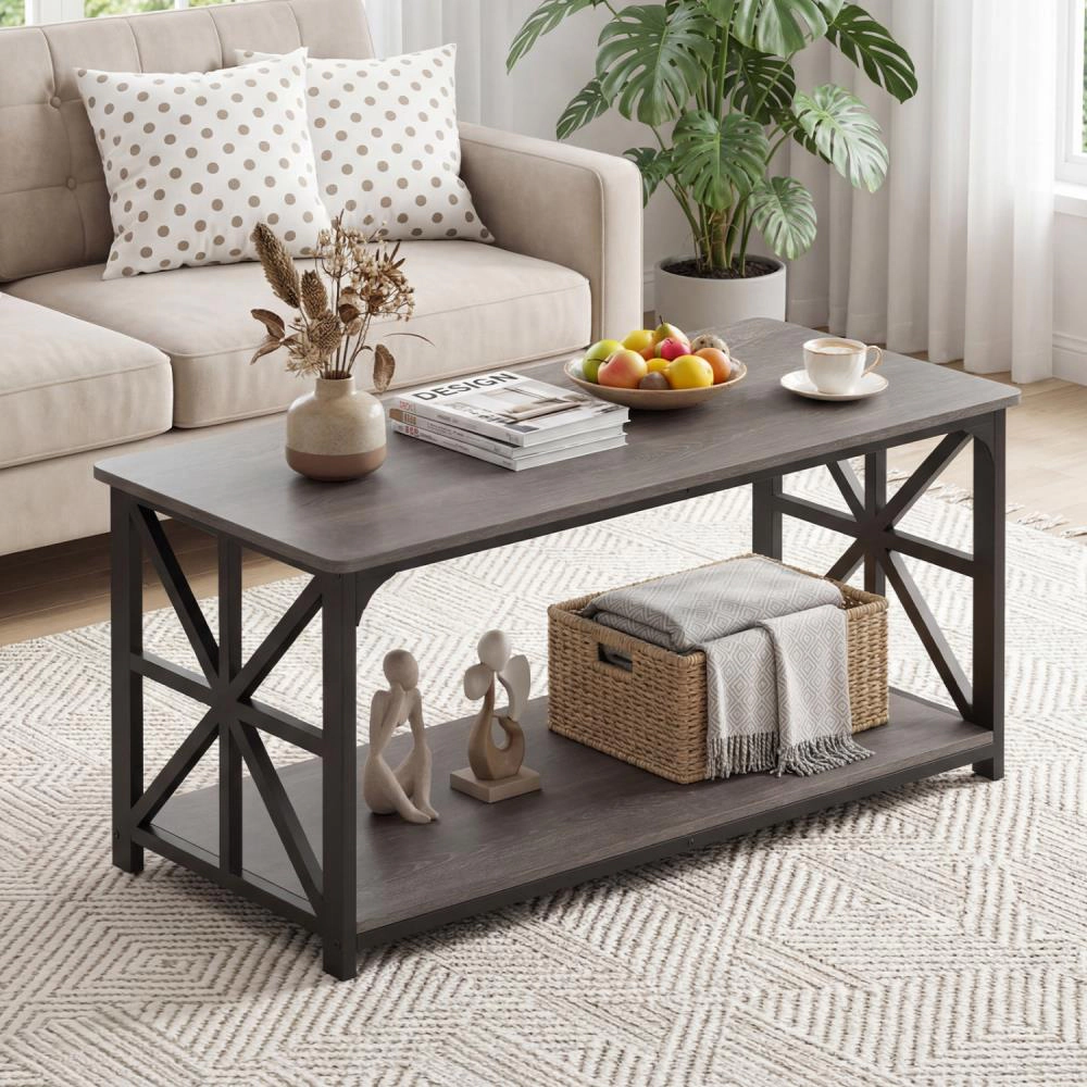 Hivvago Coffee Table 2-Tier Center With Storage Shelf