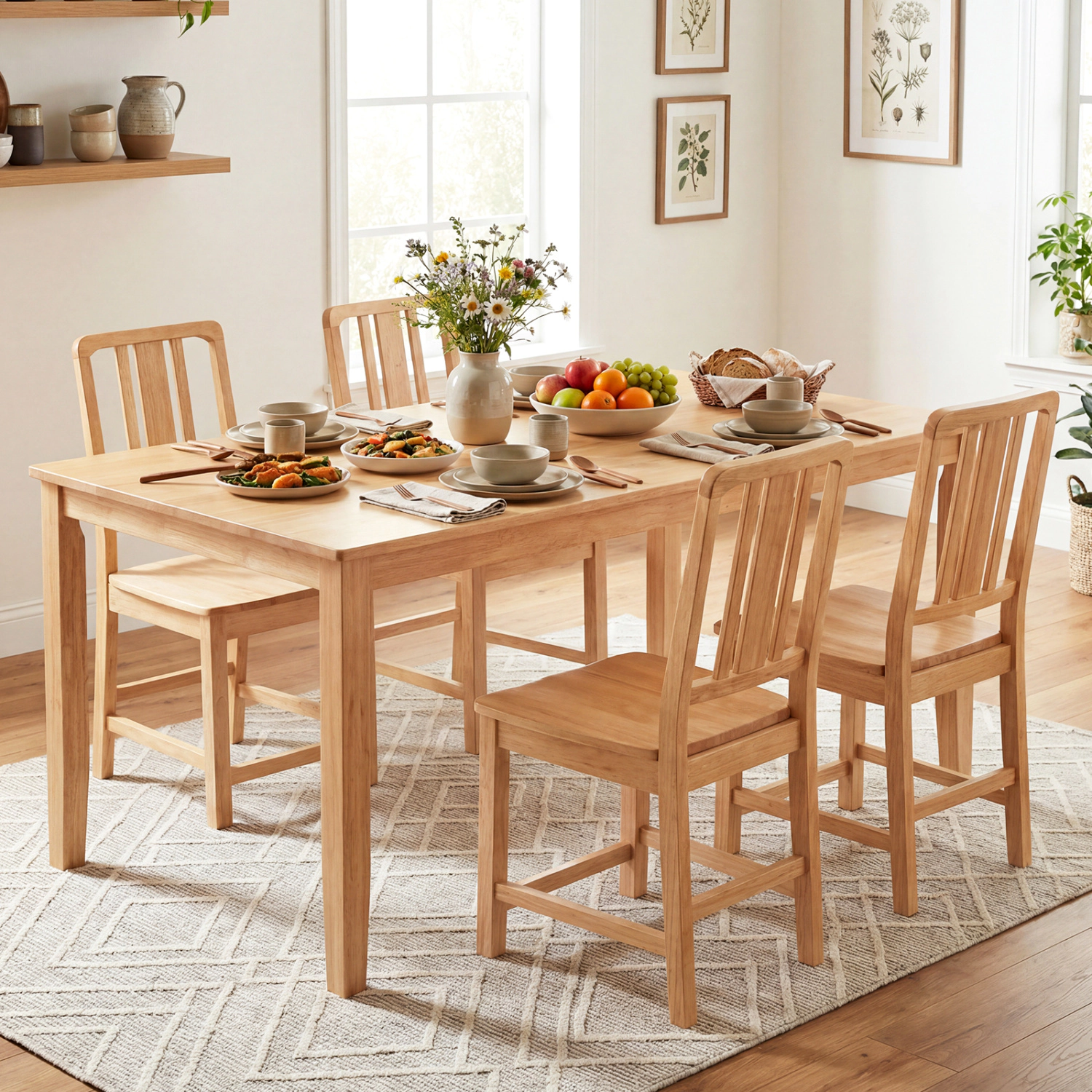 LJG Rubber Wood Dining Chairs Set of with Hollowed Backrest