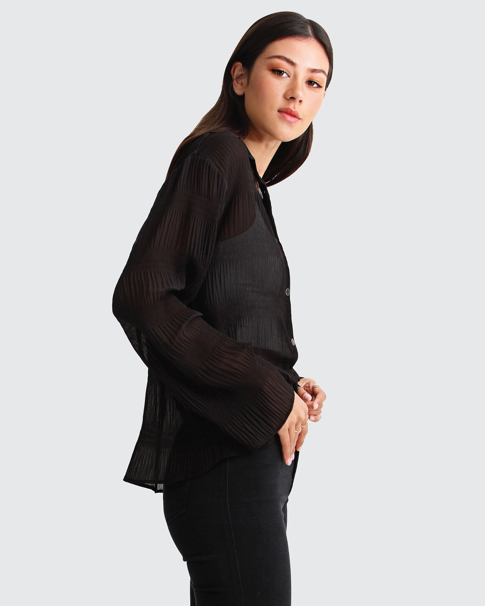 Belle & Bloom Womens Yoko Shirred Chiffon Blouse