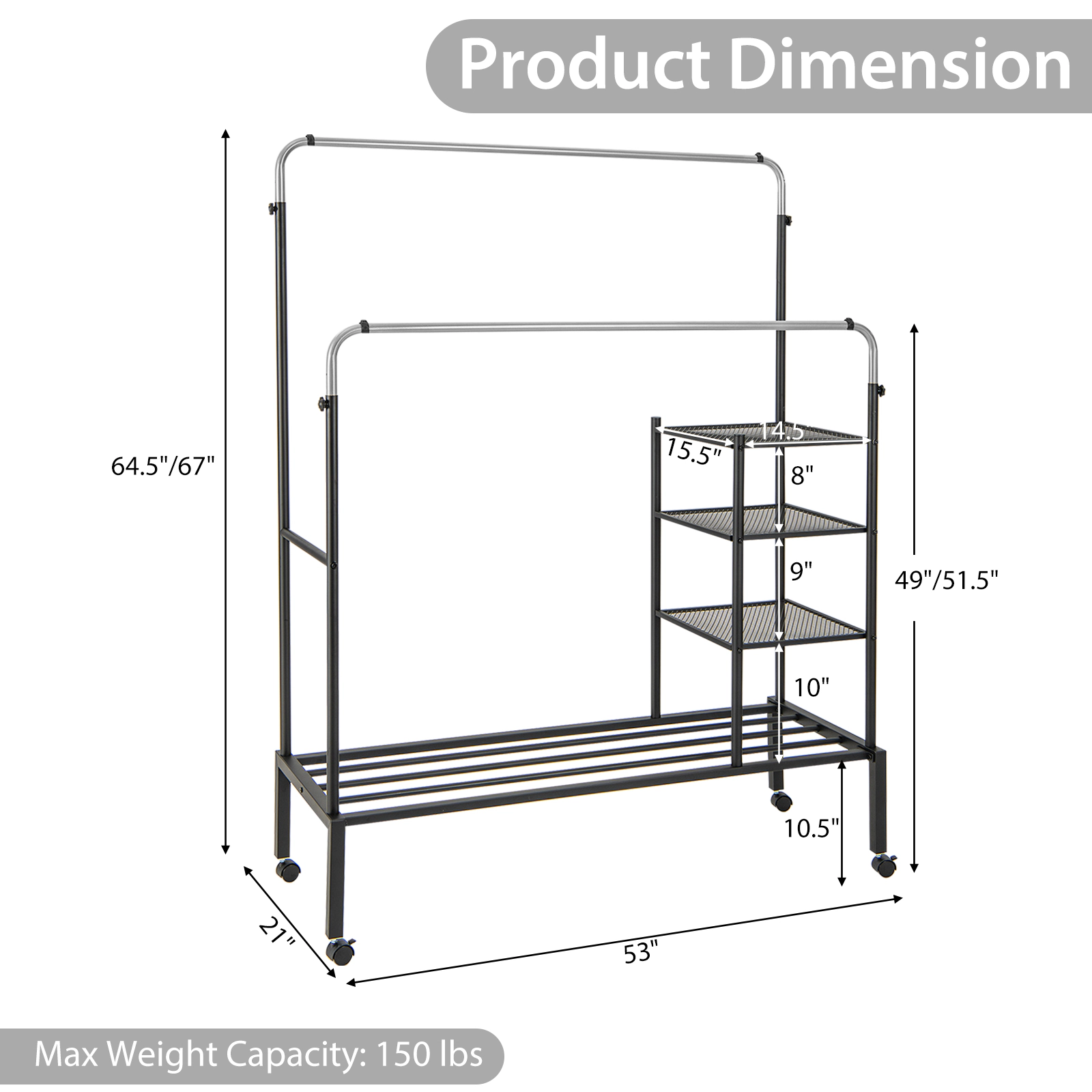 SlickBlue Adjustable Garment Rack with Shelves and Wheels