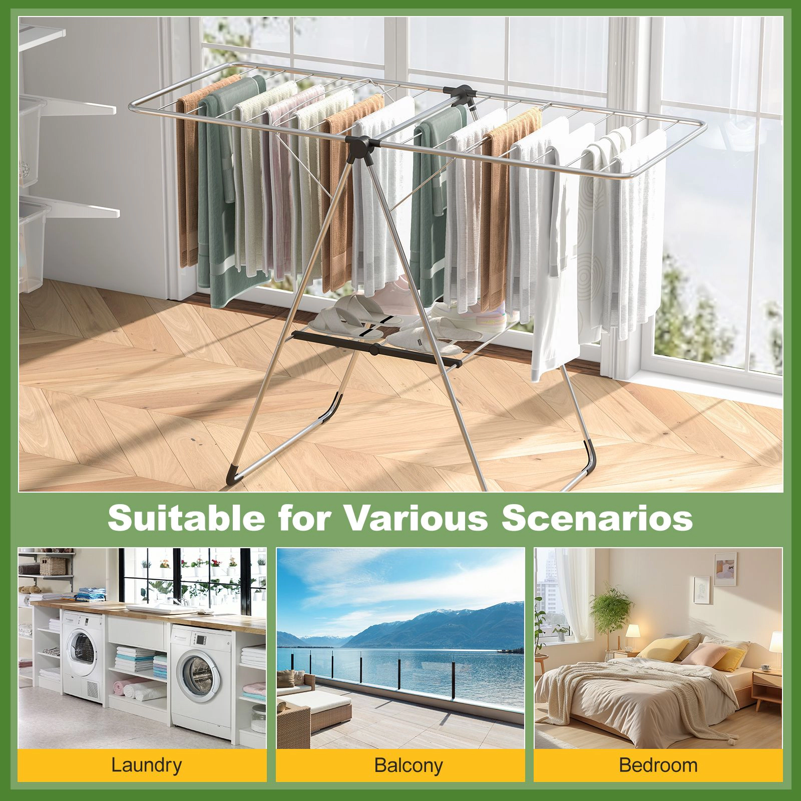SlickBlue Portable Aluminum Clothes Drying Rack, Adjustable Wings