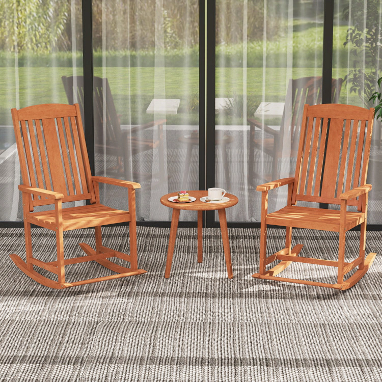 Hivvago Outdoor Rocking Chair Solid Wood High Back Rocker With Slatted Seat