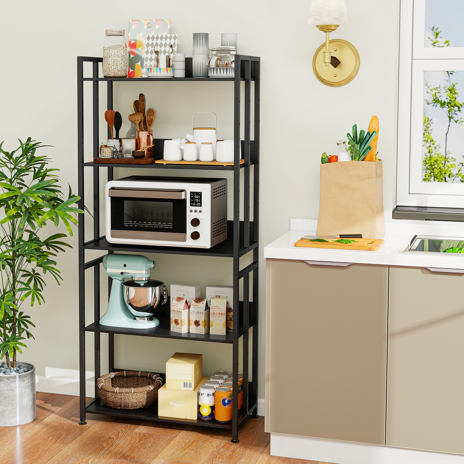 LJG 5-Tier Bookshelf with Adjustable and Tiltable Shelves