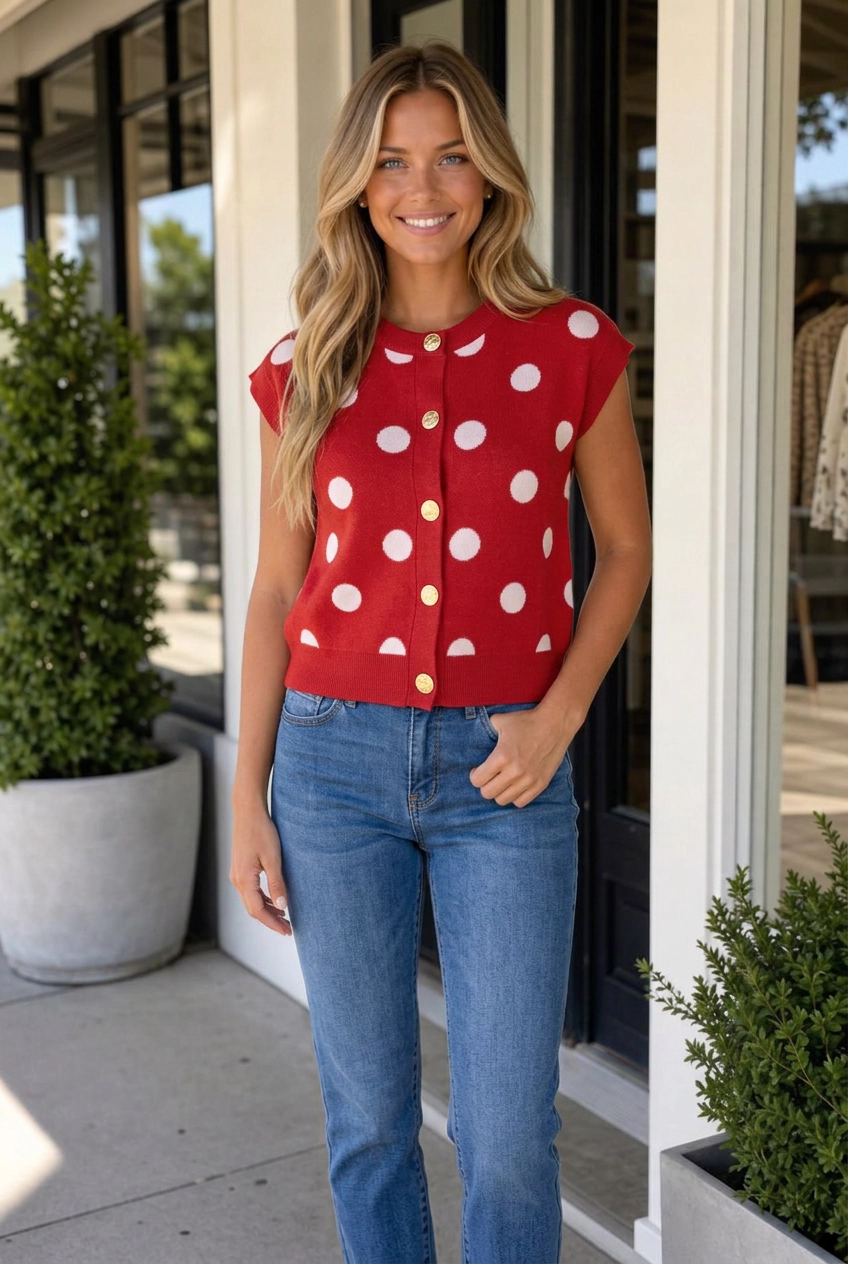 Threaded Pear Melanie Dot Print Decorated Sweater