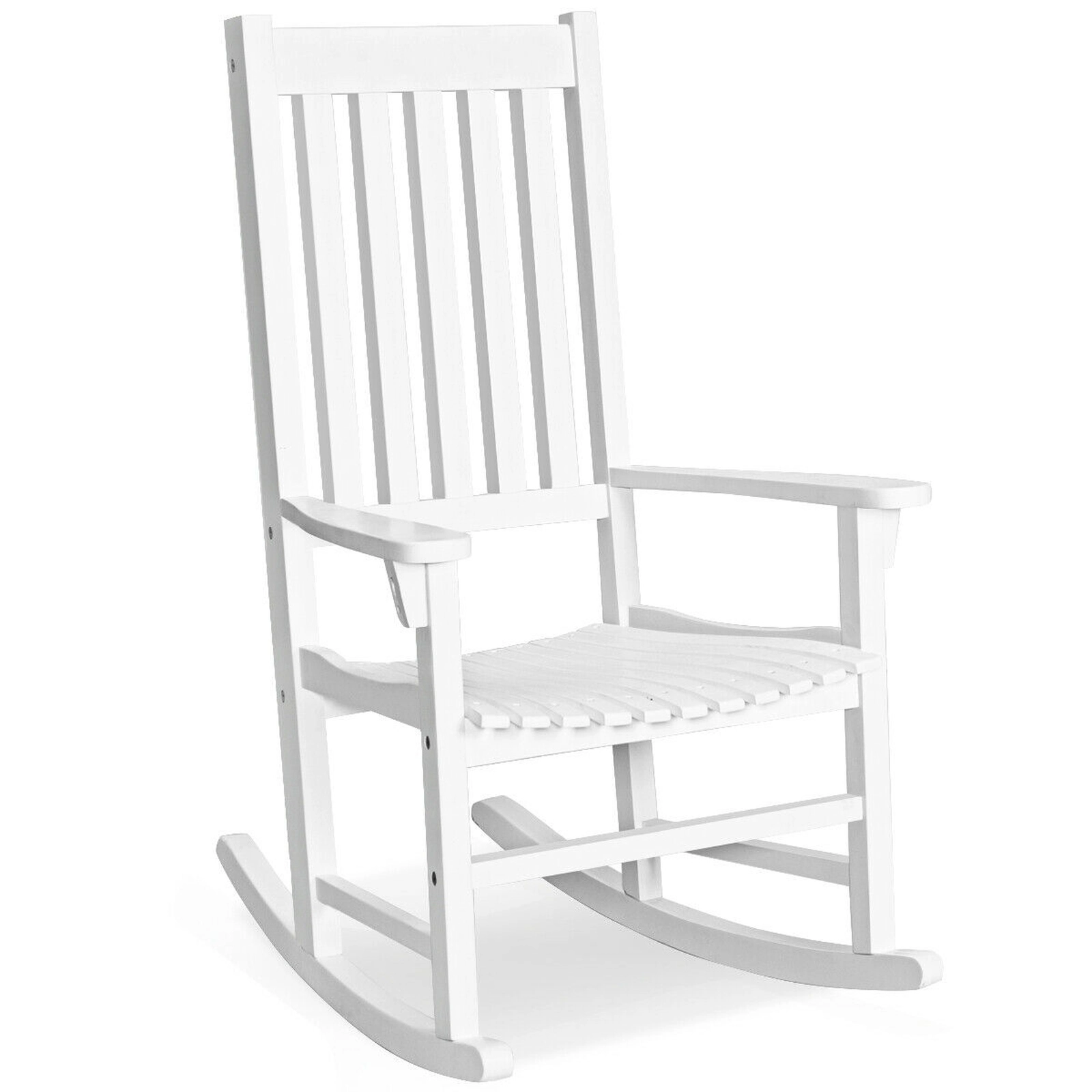 SUGIFT Indoor Outdoor Acacia Wood High Back Rocking Chair 350-lb Capacity 33 x 28 x 45.5-in Frame 21 x 20-in Seat White
