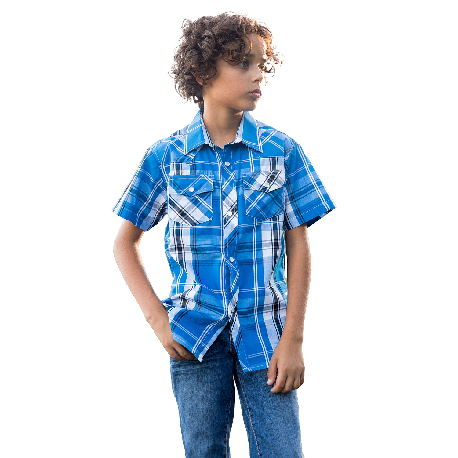 Gioberti Boy's Casual Western Plaid Pearl Snap-on Buttons Short Sleeve Shirt