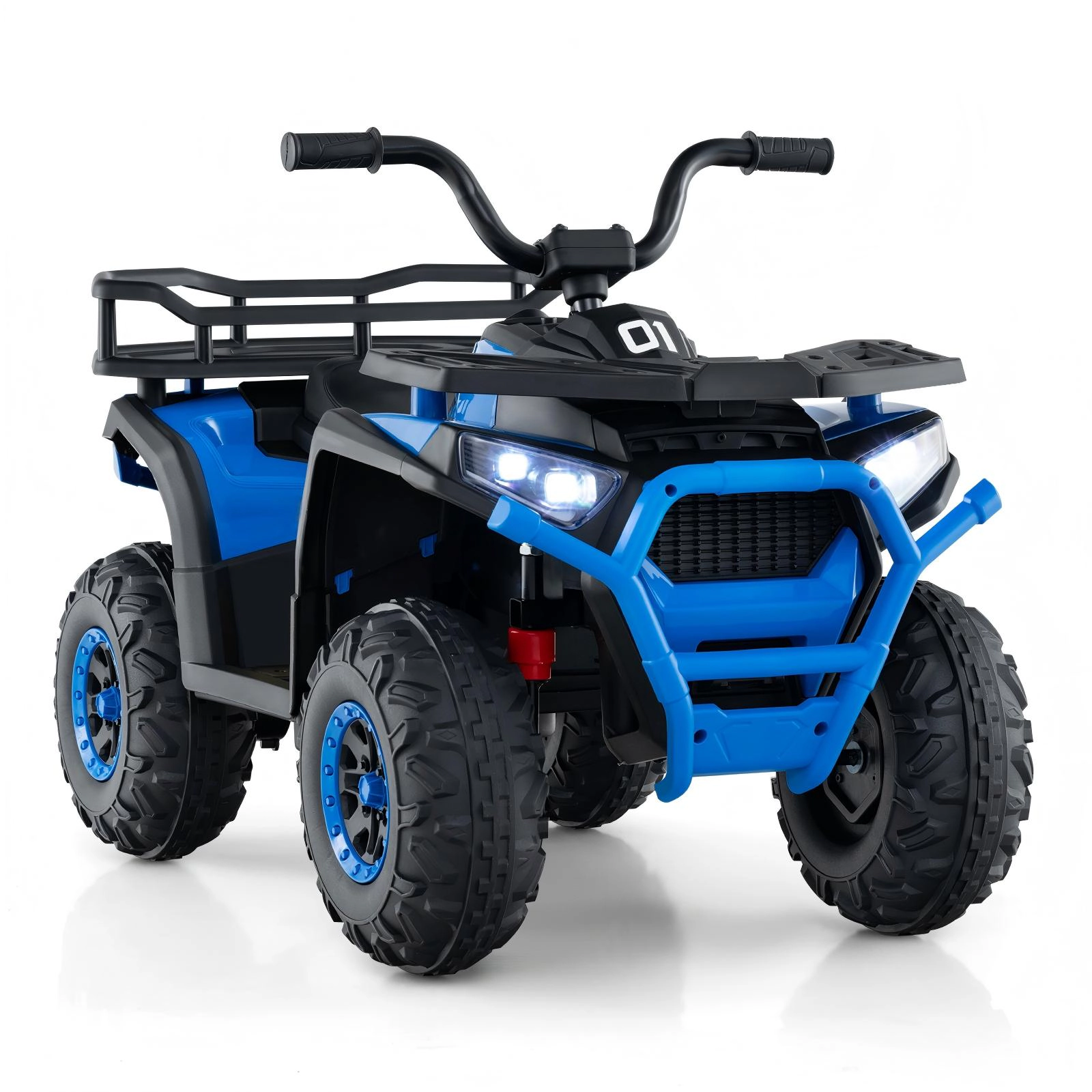 SUGIFT 24V Kids Ride-On Electric ATV Quad Car with Music FM Radio 66-lb Capacity Ages 3+ 35-in Long LED Lights Navy
