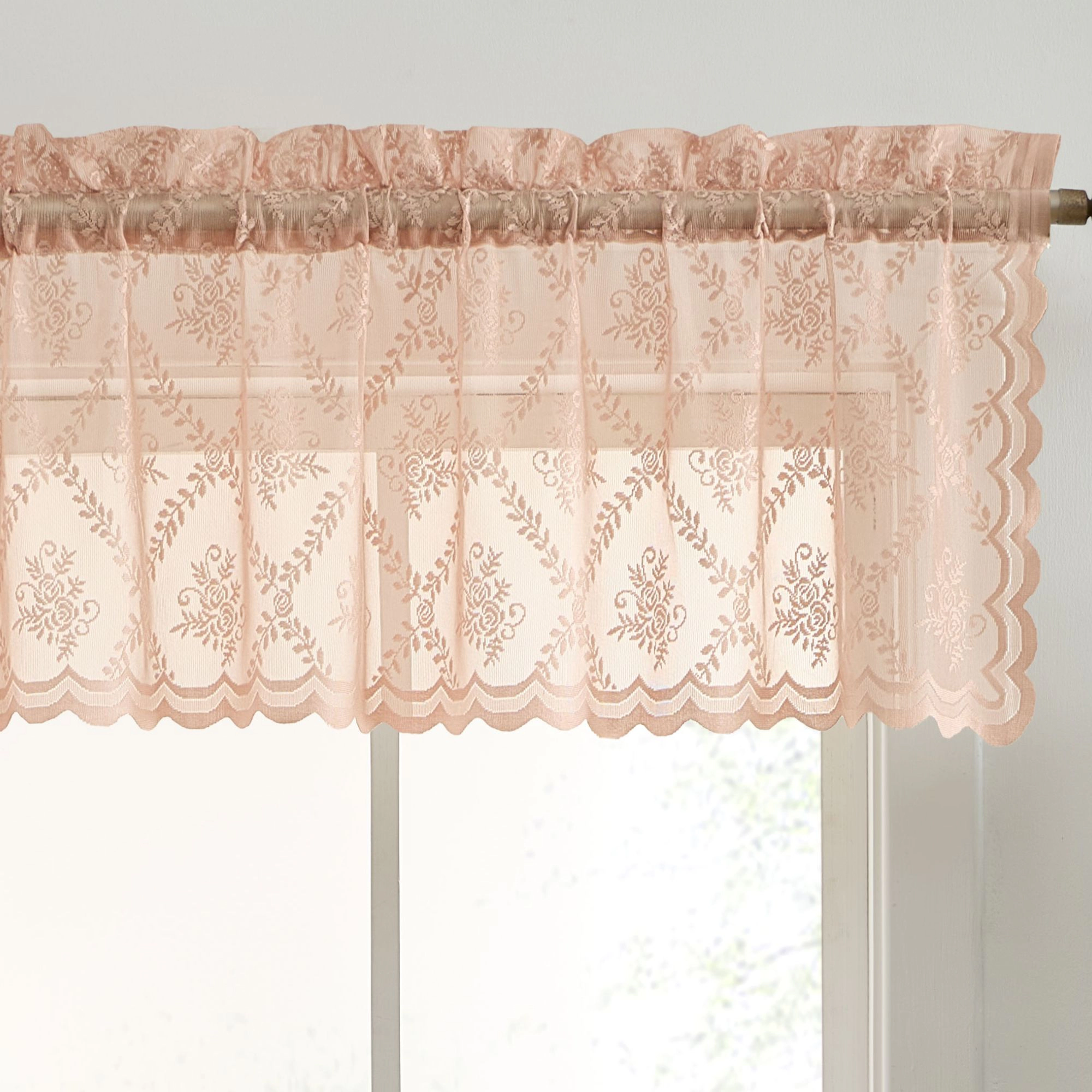 HLC.ME Isabella Floral Rod Pocket Lace Semi Sheer Voile Short Valance for Kitchen & Bathroom - 54 x 18 Inch Long
