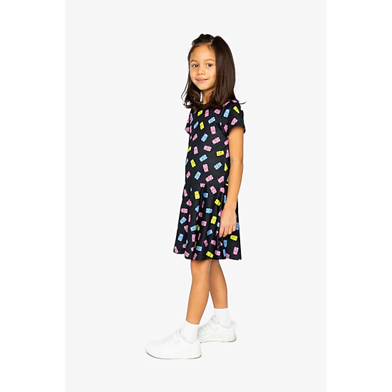 Deux par Deux Girls Gummy Bear Print Short Sleeve Drop-Waist Dress