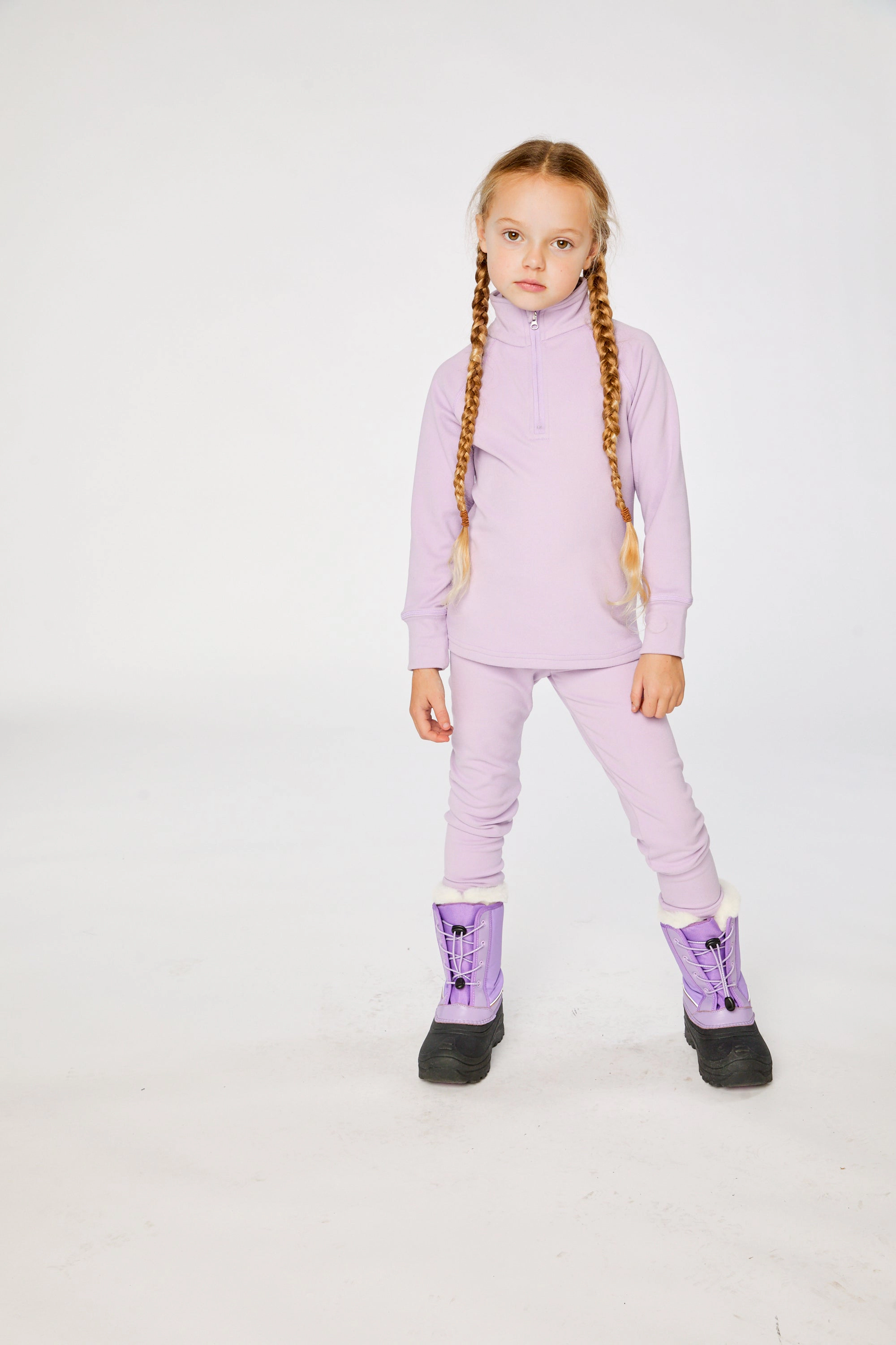 Deux par Girls Two Piece Half-Zip Thermal Underwear Top and Pants Set