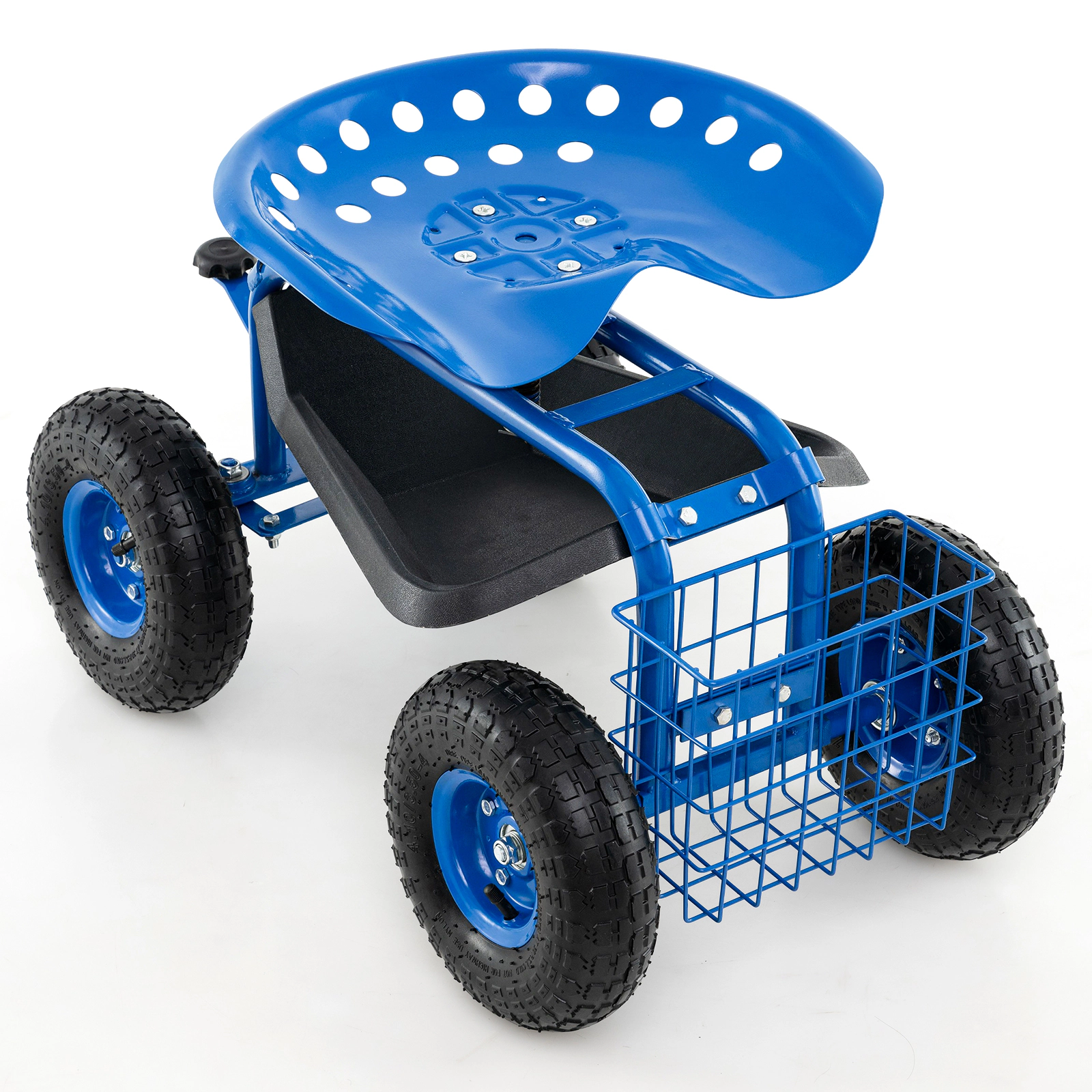 SUGIFT Blue 330-lb Capacity Rolling Garden Work Seat Stool with Wheels Tool Tray and Storage Basket