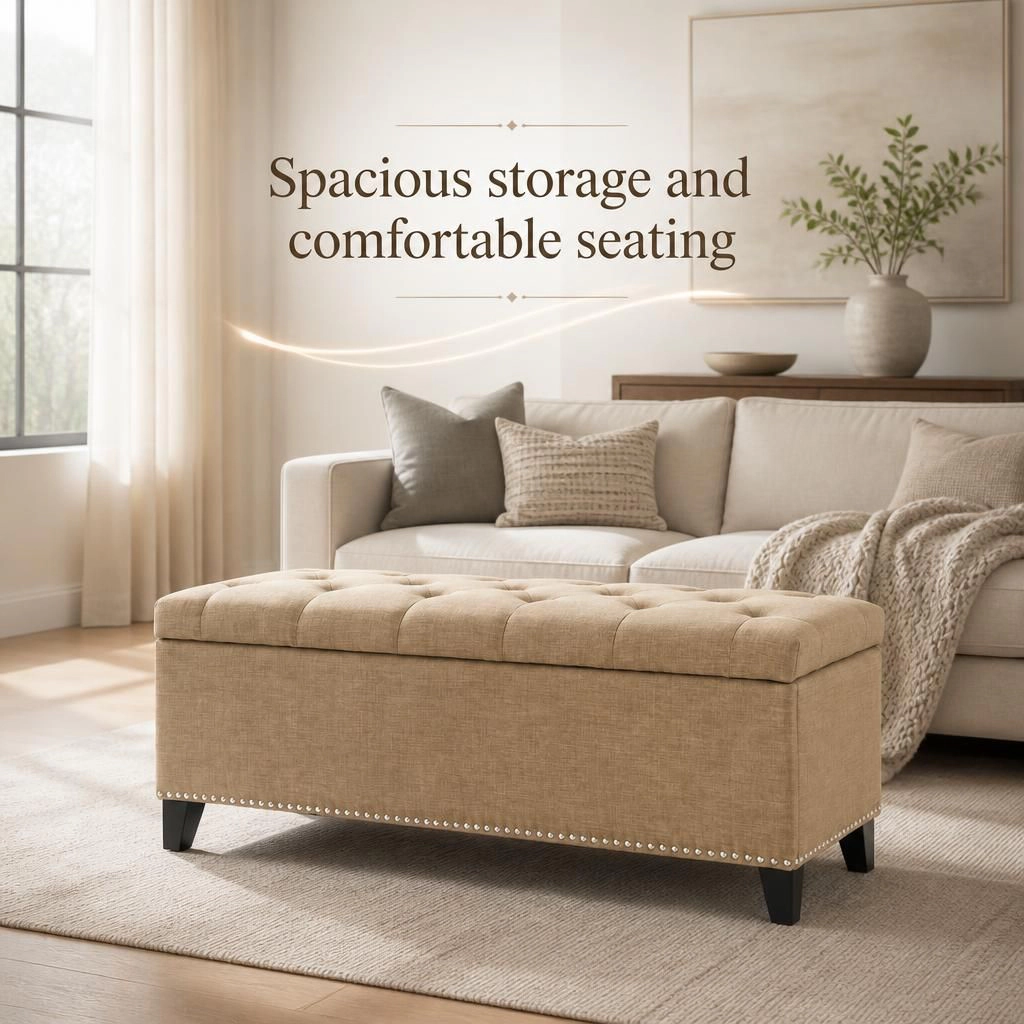 GOODSILO Long Rectangular Upholstered Ottoman Extra Seating