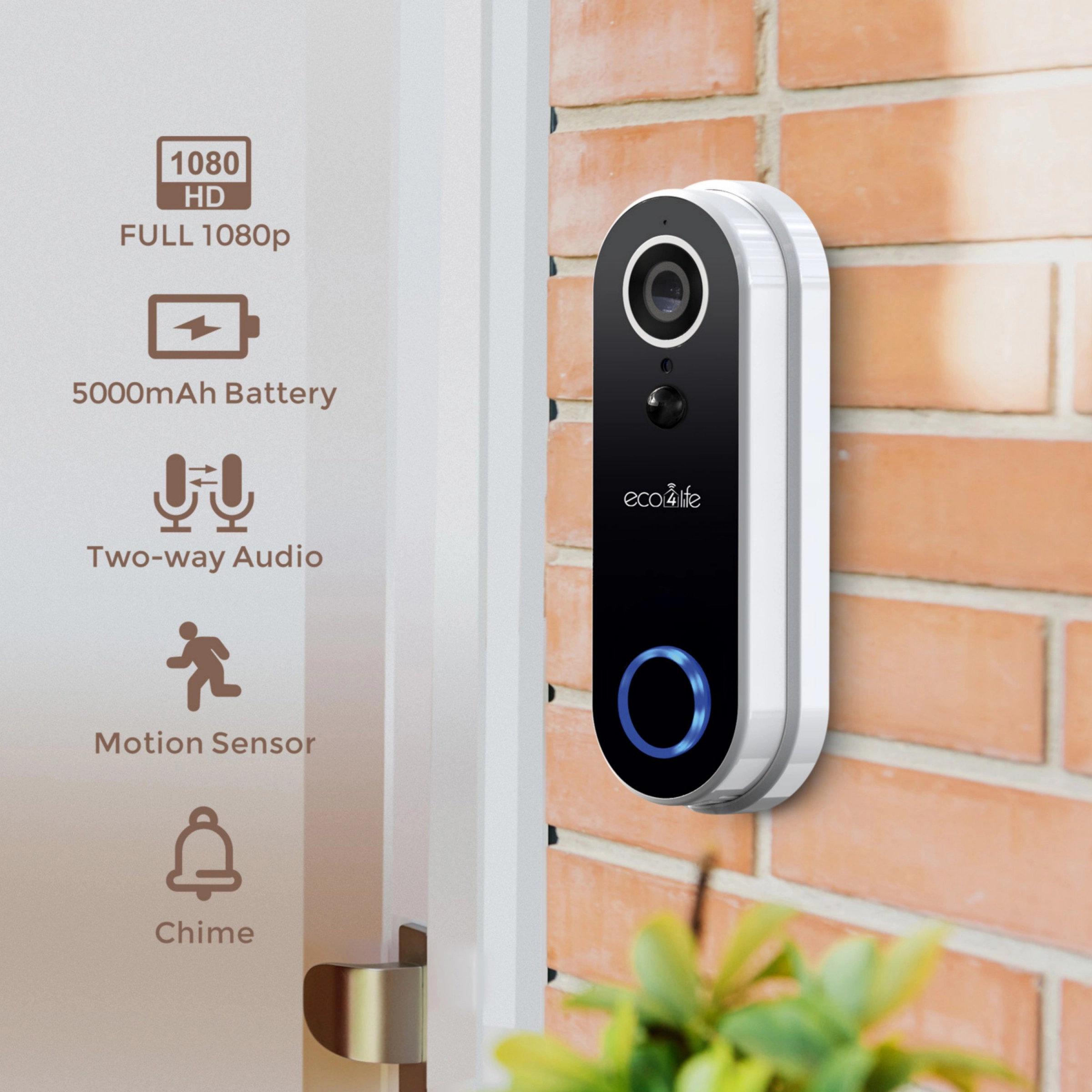 Eco4life Smart WiFi Video Doorbell Camera with Chime