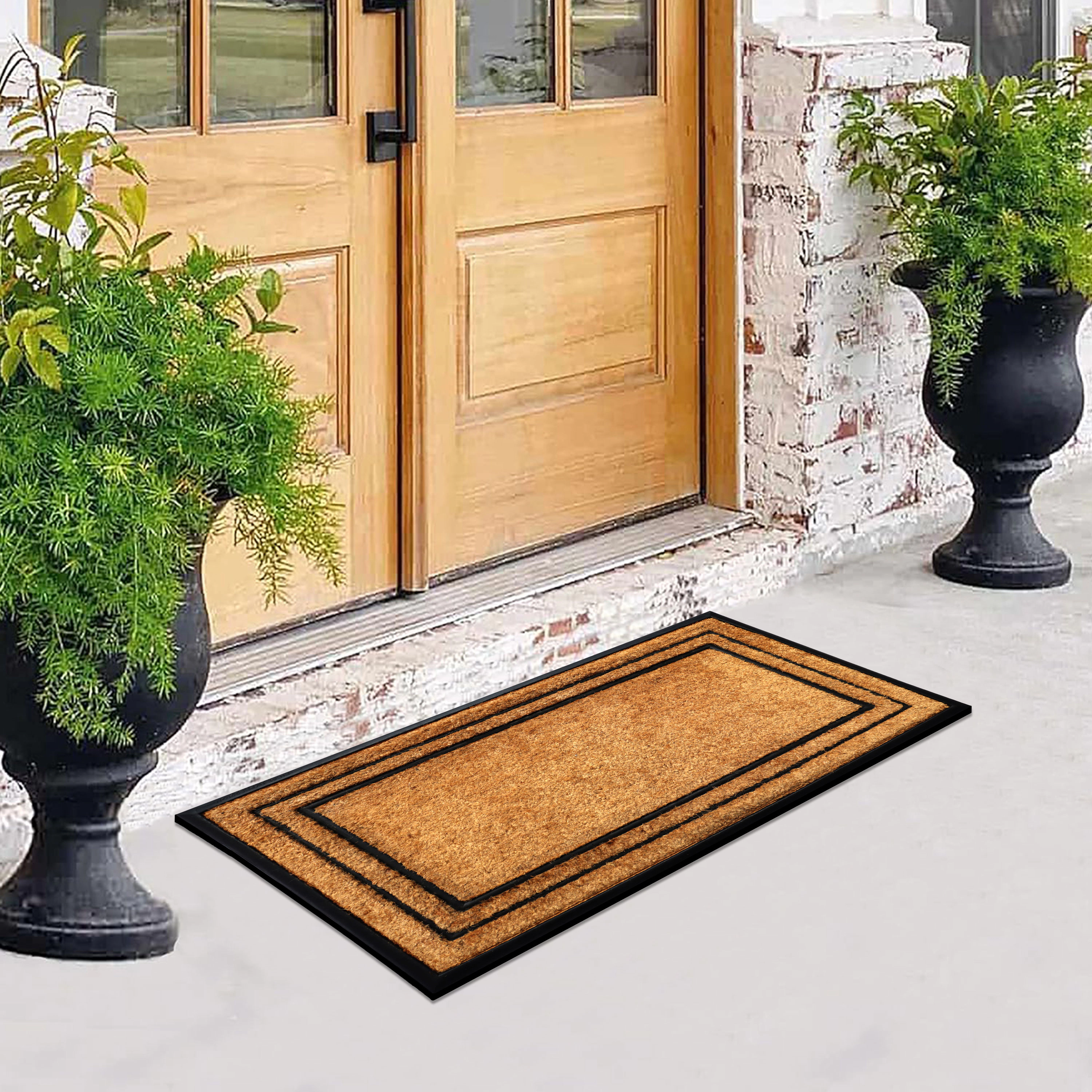A1HC Coir and Rubber Door Mat 25x57 Inches Heavy Duty Non-Slip Dirt-Trapping Plain Border