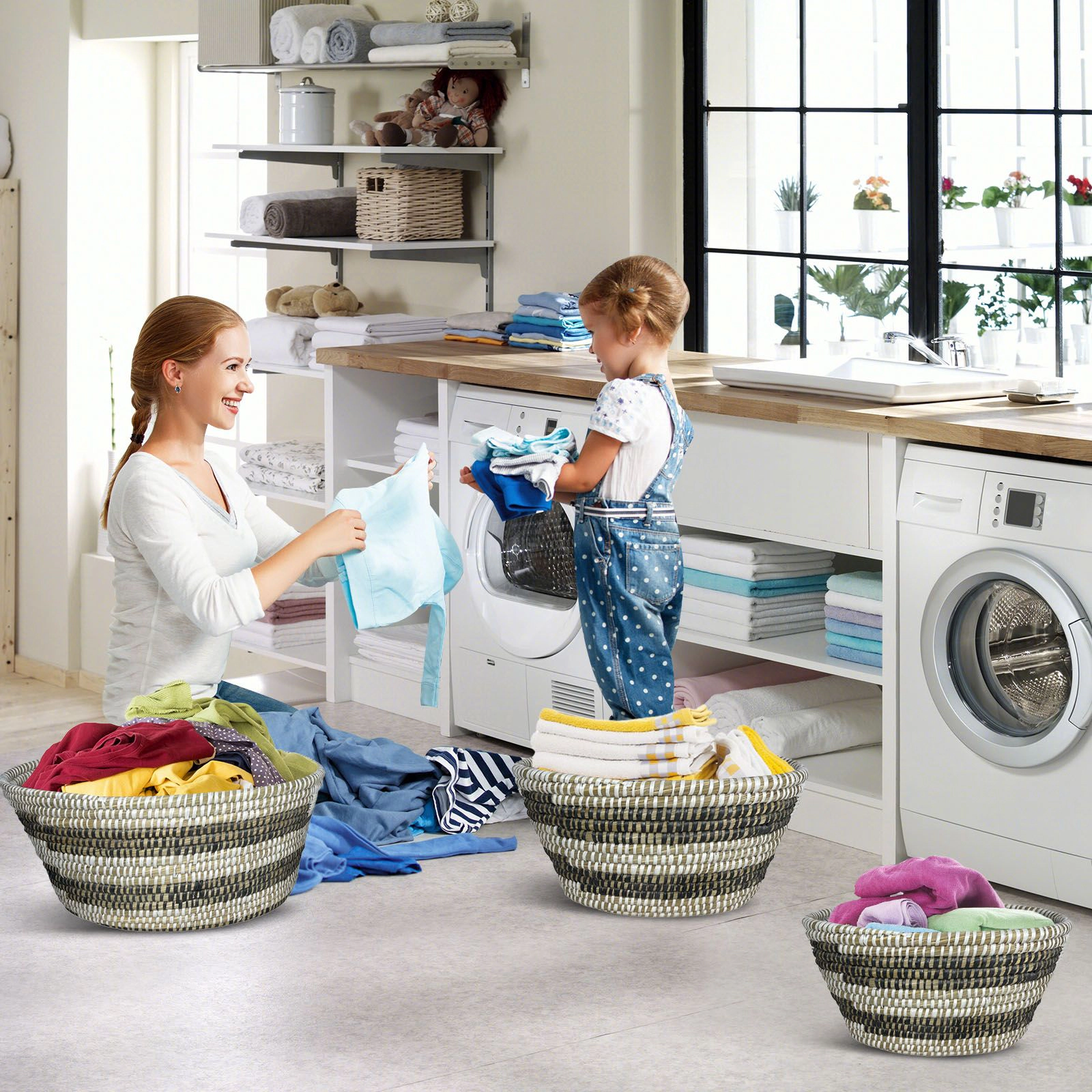 SlickBlue Woven Storage Basket Set, 3 Sizes with Carry Handles