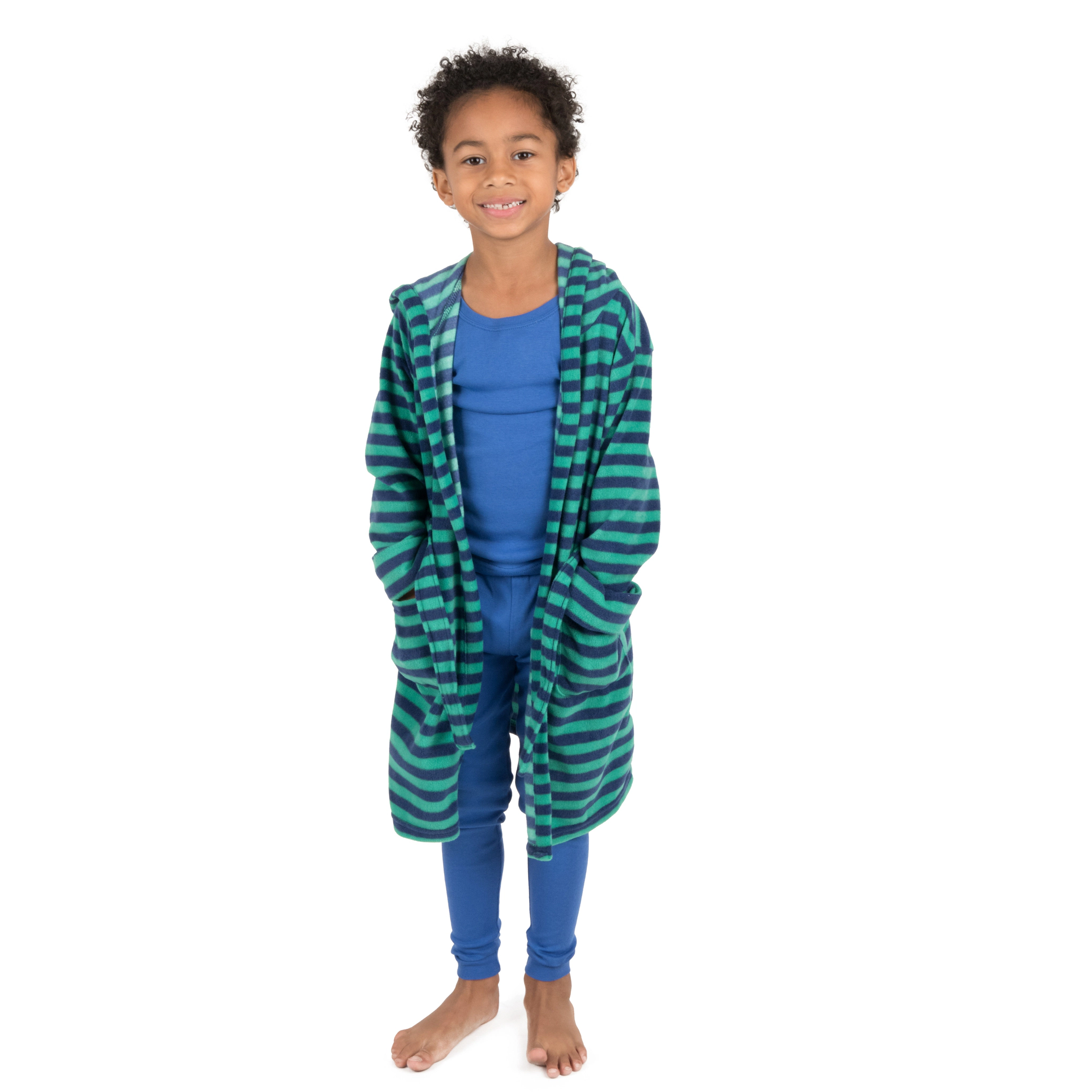 Leveret Kids Striped Hooded Fleece Robe with Pockets
