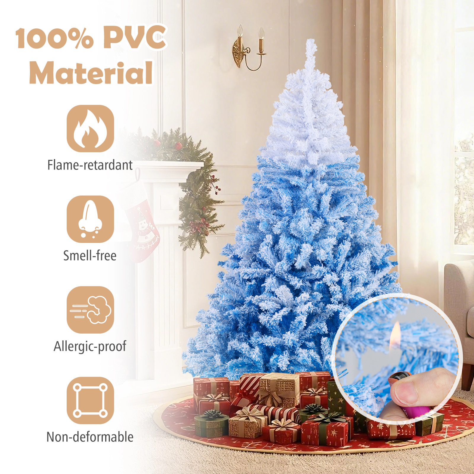 SlickBlue Artificial Snow Flocked Christmas Tree with 8 Light Modes
