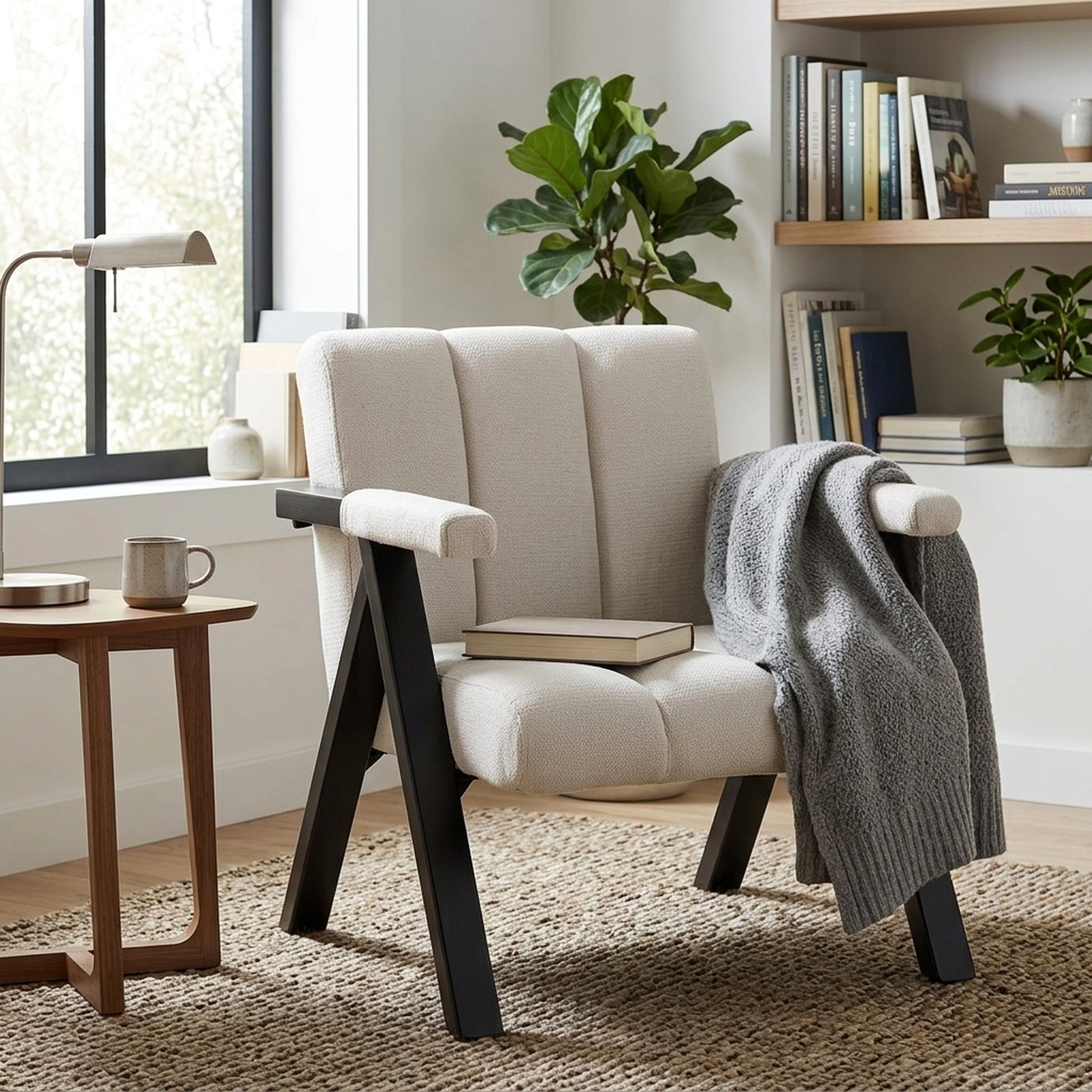 SUGIFT Oversized Beige Accent Chair with Metal Frame and Removable Armrest Covers