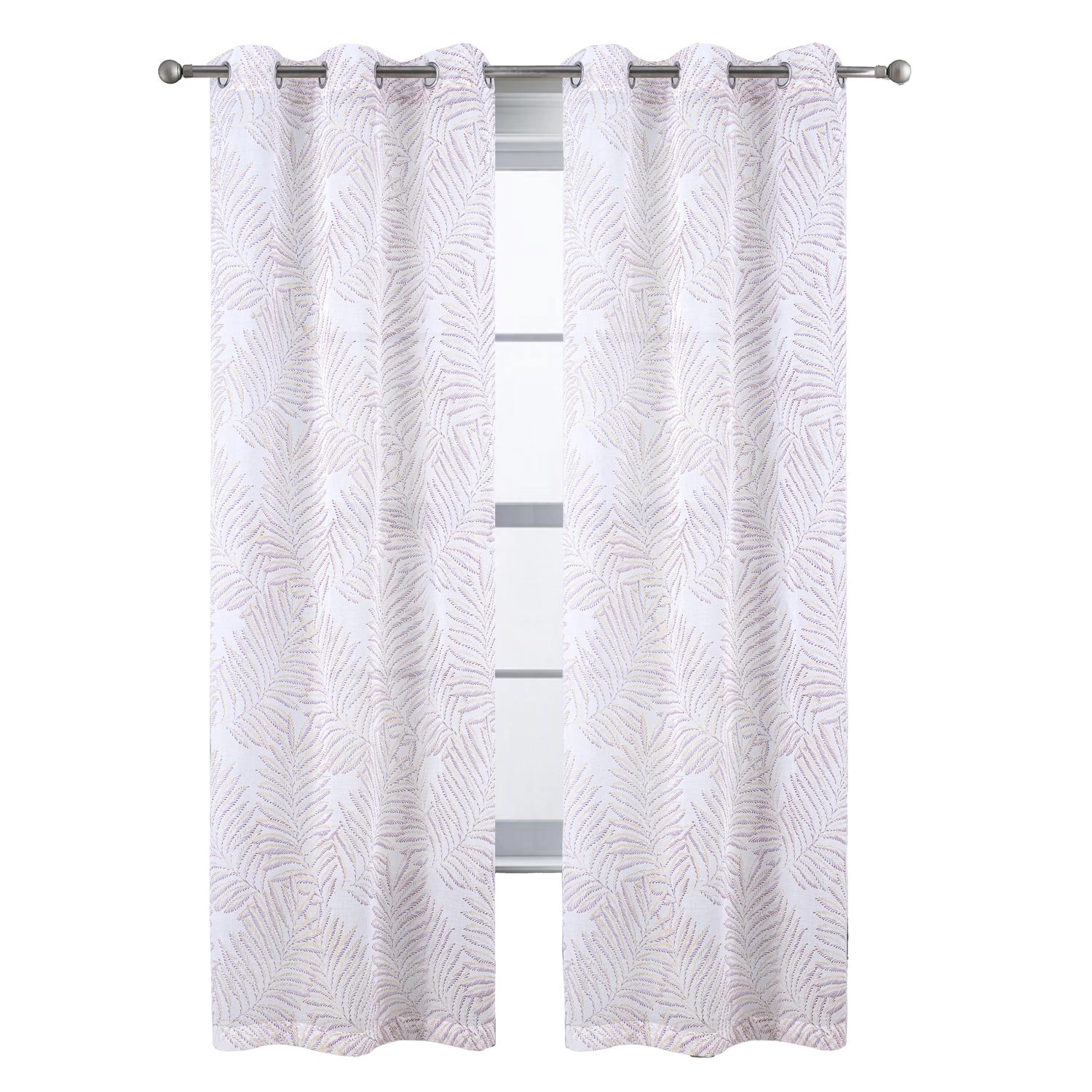 RT Designers Collection Faye Grommet Metallic Sheer Printed Doily Curtain Panel 54" x 84" Rose