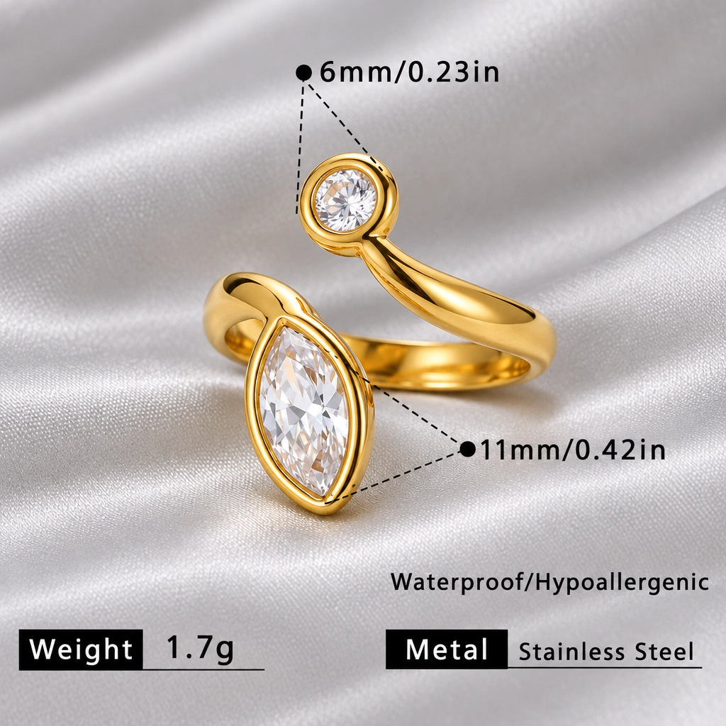 DressAtR Women's 18K Gold Plated  Drop and Dot Ring