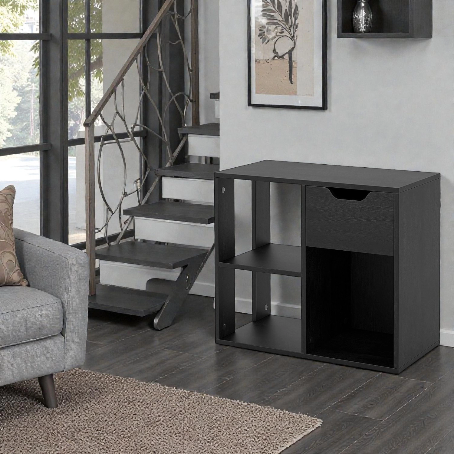 Hivvago Wooden Cube Bookcase with Storage Drawer